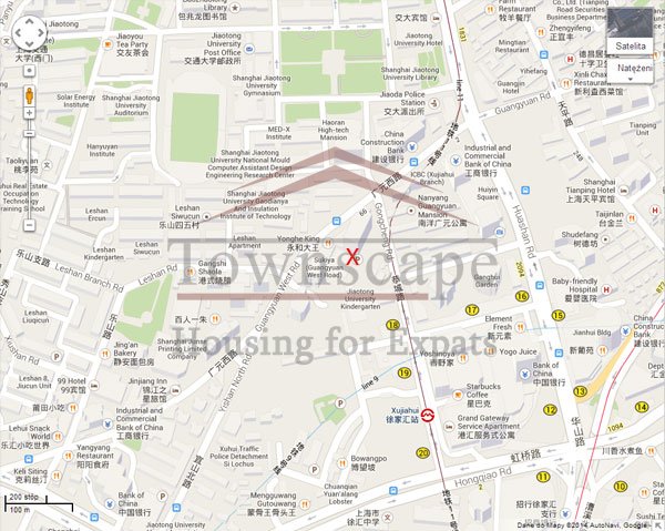 Map Xujiahui apartment for rent near Franch Concession with city view
