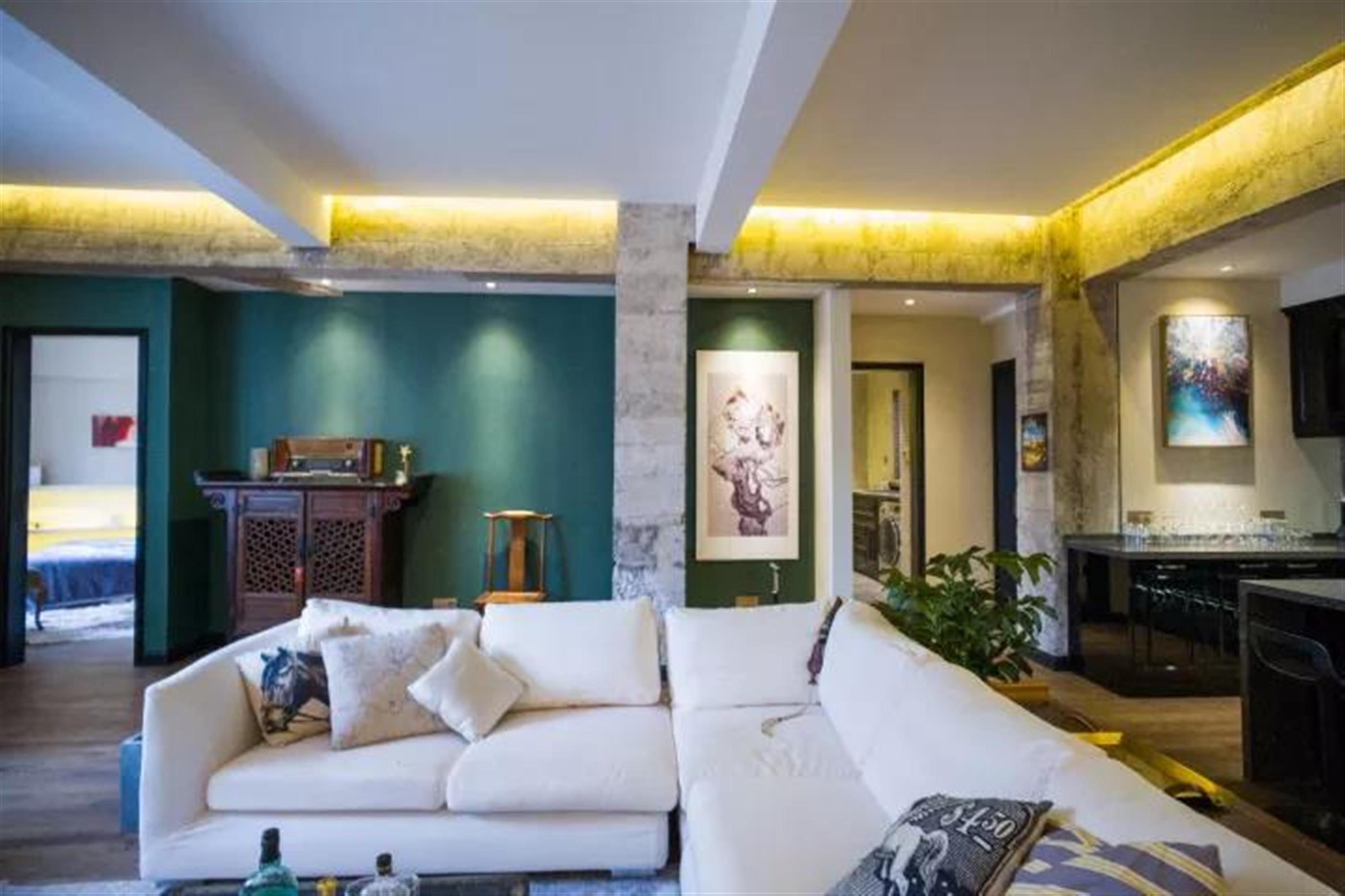 Open living room Historic High-Quality 4BR Lane House Apartment nr LN 2/12/13 for Rent in Shanghai