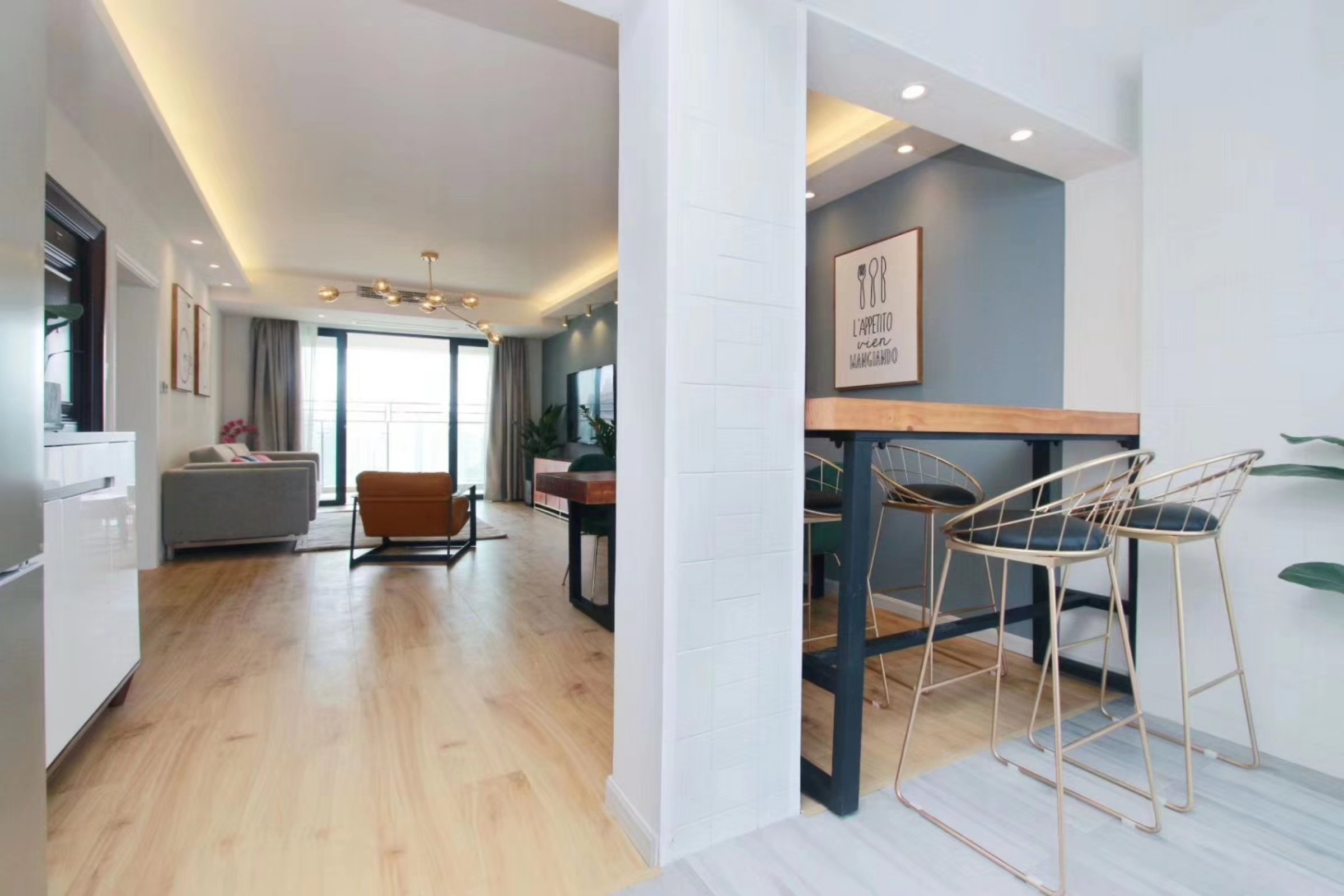 open kitchen Modern Apt nr LN 7/13 w Great Views in Shanghai’s Jing’an Area for Rent