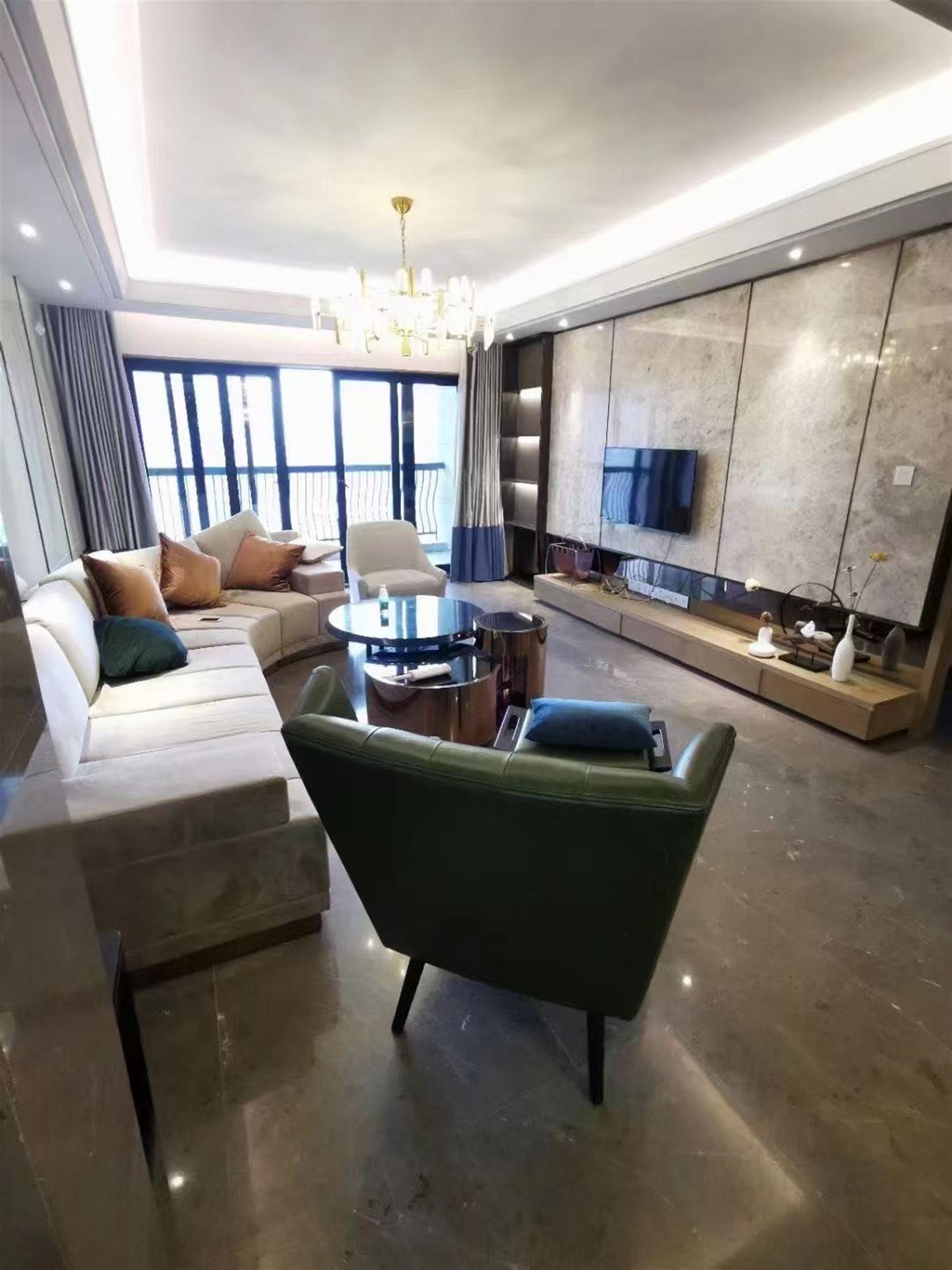 Large Living room New Spacious Convenient Lux 3BR Gubei Apartment nr LN 2/15 for Rent in Shanghai