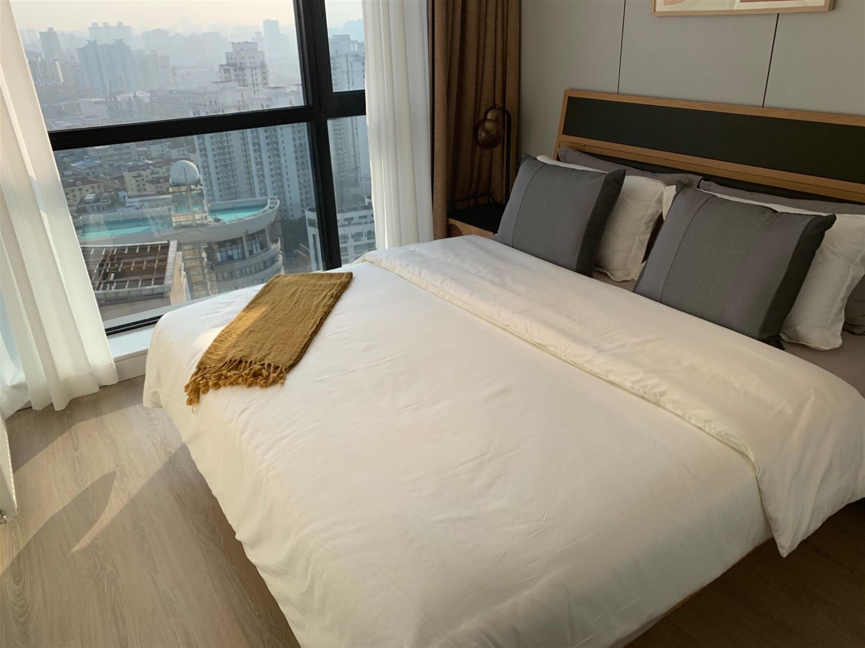 master bedroom Modern Zhongshan Park 1BR Service Apartment nr LN 2/3/4 for Rent in Shanghai