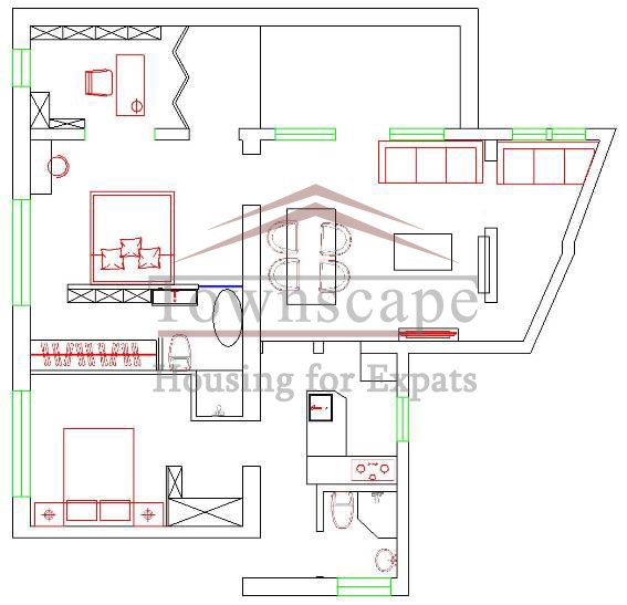 Plan Lane house with terrace French Concession 3 BR