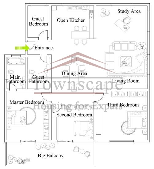 house with balcony and nice view in French Concession for rent Big lane house with balcony and nice view in French Concession for rent