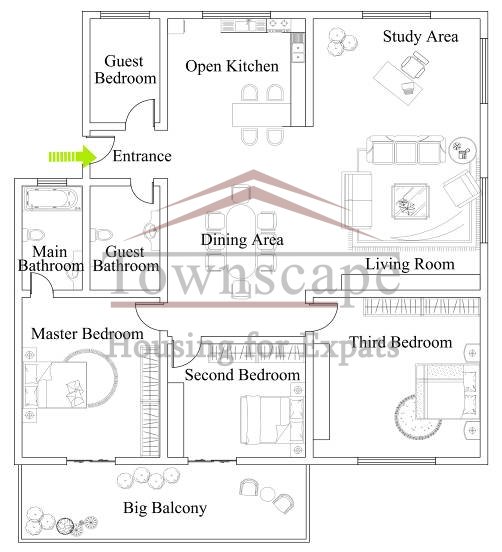 house with balcony and nice view in French Concession for rent Big lane house with balcony and nice view in French Concession for rent