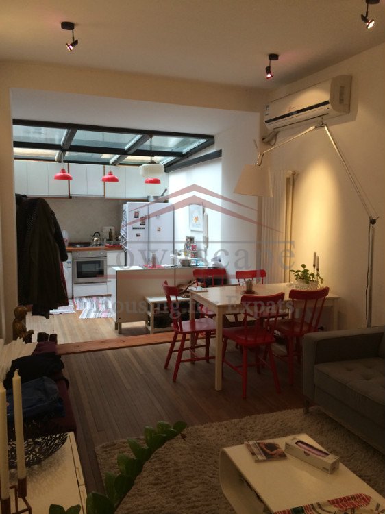 apartment with glass roof for rent shanghai Apartment with terrace and wall heating for rent near Middle huaihai road