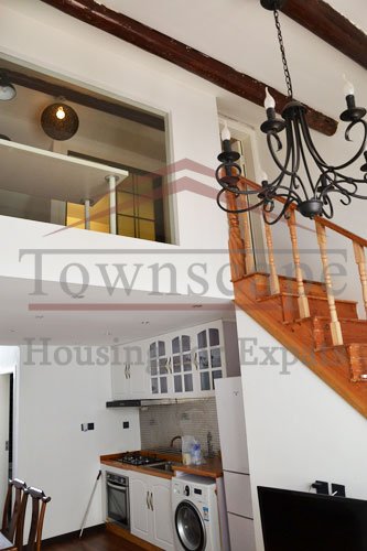 retnig renovated apartment in shanghai 2 level renovated apartment with terrace and wall heating for rent on Shanxi road