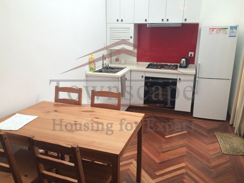 shanghai houses wooden floor rentaing Renovated old apartment with small garden for rent