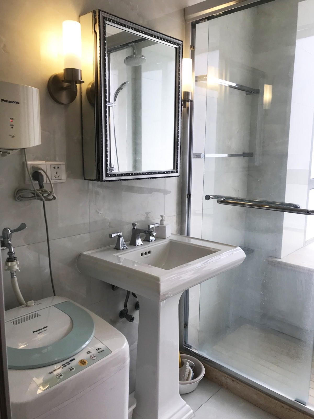 new bathroom Bright Novel City Apartment in Xujiahui Shanghai for Rent