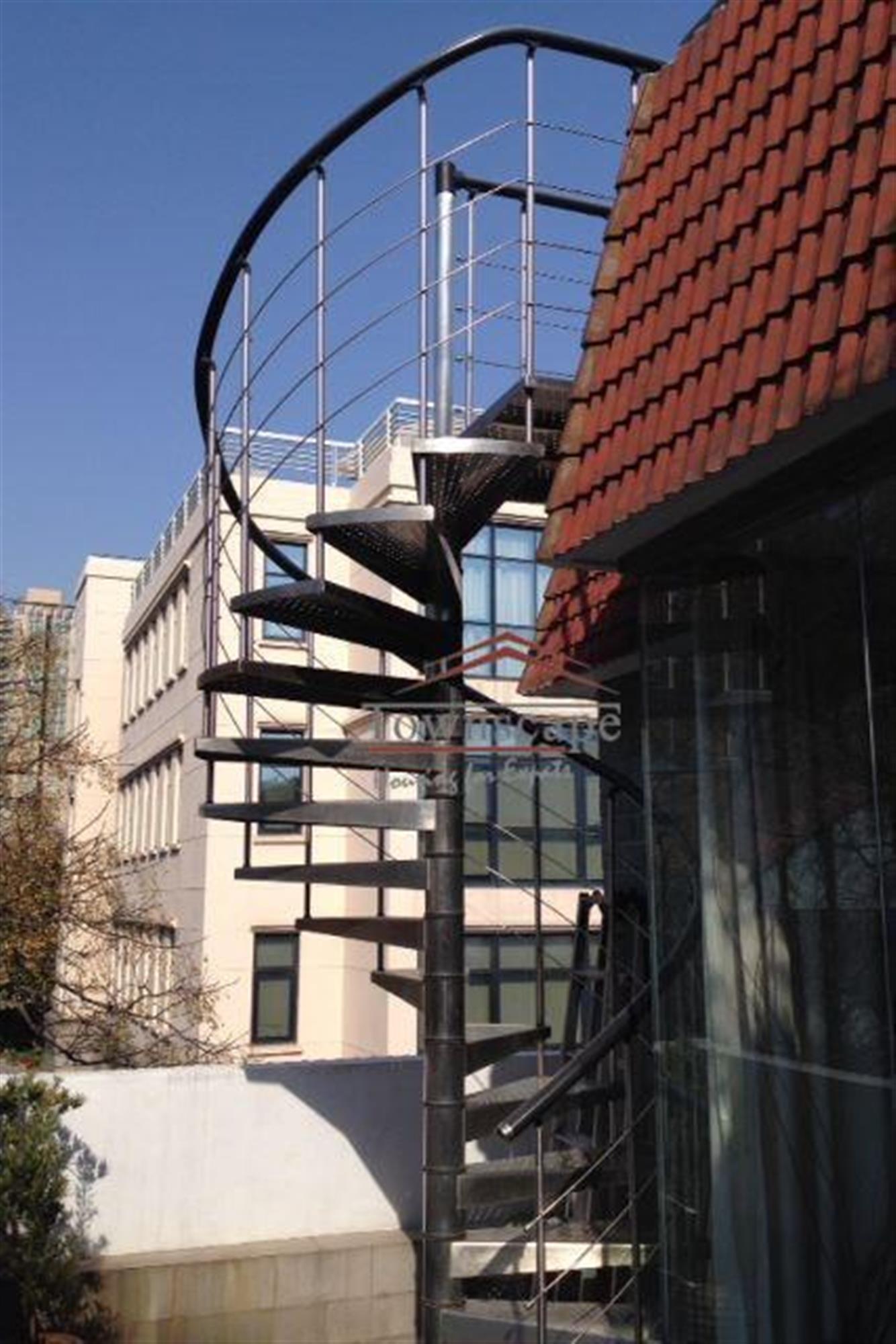 spiral stairs to garden FFC Rooftop Dream Garden + 2 Terraces Apartment for Rent in Shanghai