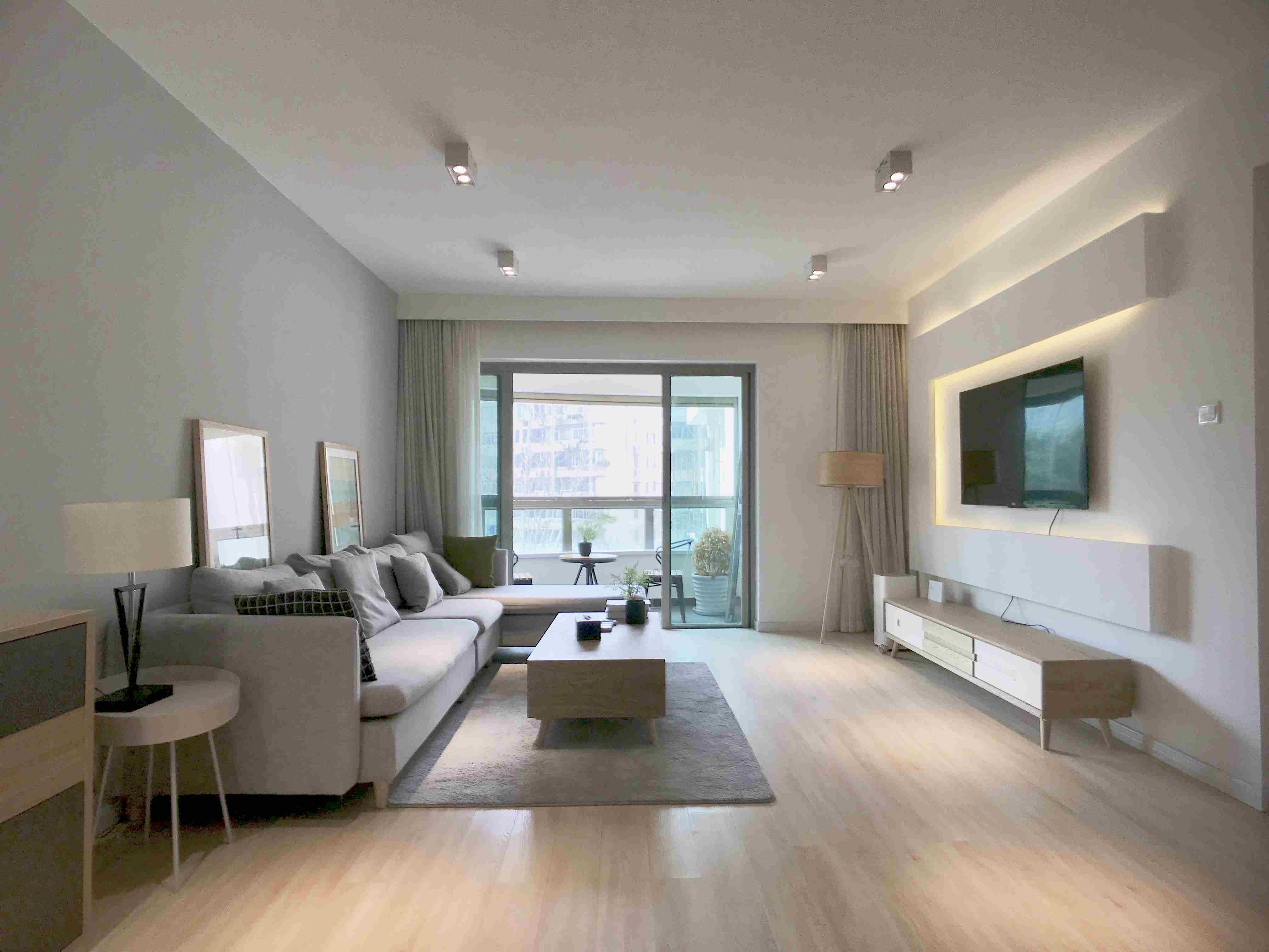 spacious living room Spacious Modern One Park Ave Apartment for Rent in Jing’an, Shanghai