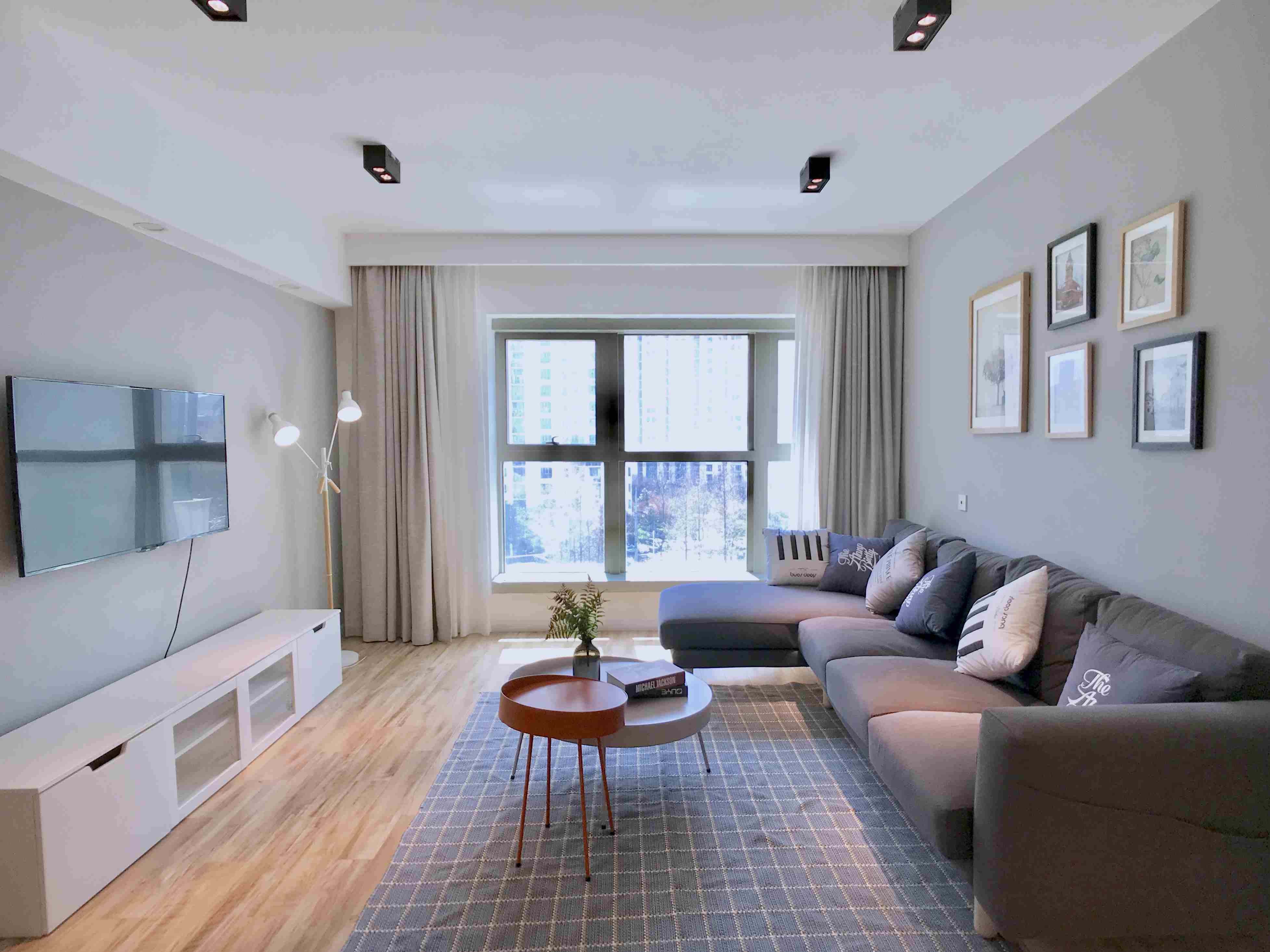 Bright Living Room Modern Spacious 8 Park Ave Apartment for Rent in Shanghai