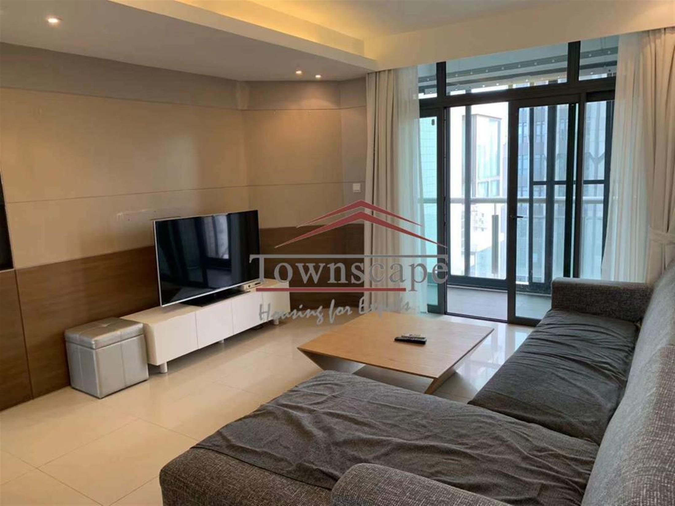 Large bright living room Spacious Parkside Xujiahui Apartment for Rent in Shanghai