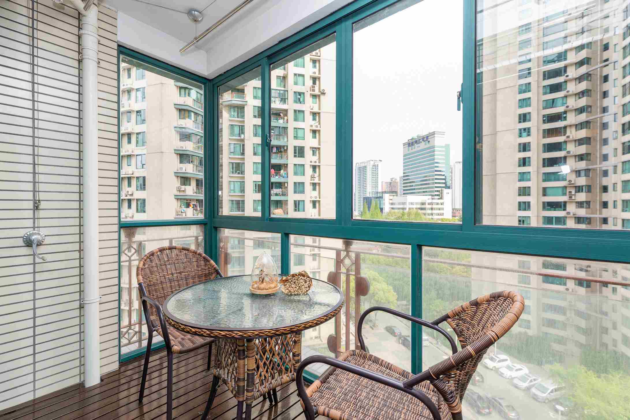 Large balcony Bright Oriental Manhattan Apartment for Rent in Shanghai