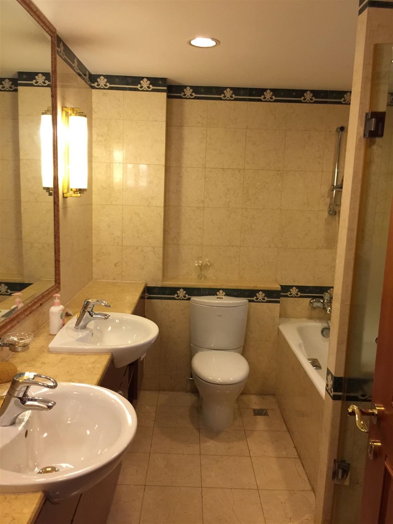 Bathroom with 2 sinks Sprawling 4BR FFC Apartment in Shanghai for Rent