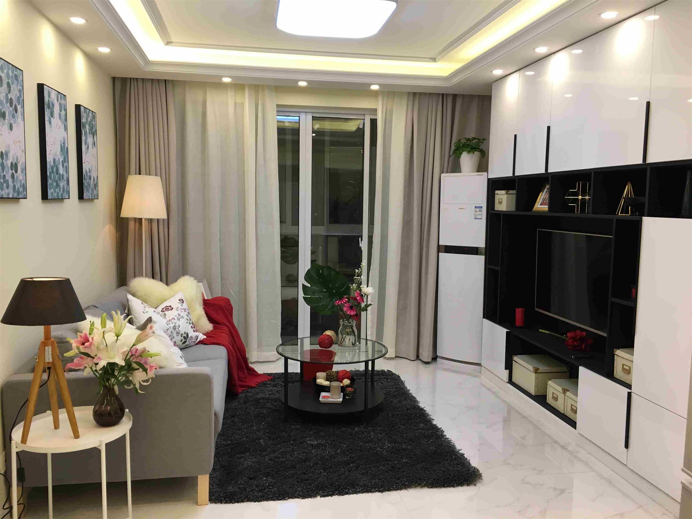 big livingroom to balcony Comfy Nanjing W Rd Apartment for Rent in Shanghai