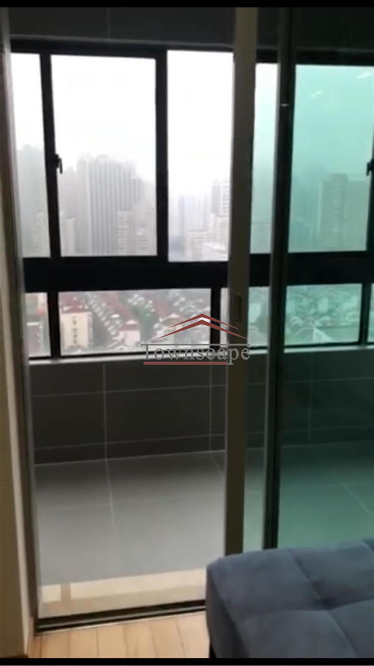 big sunny balcony Newly Renovated One Park Ave Apartment in Jing’an, Shanghai for Rent