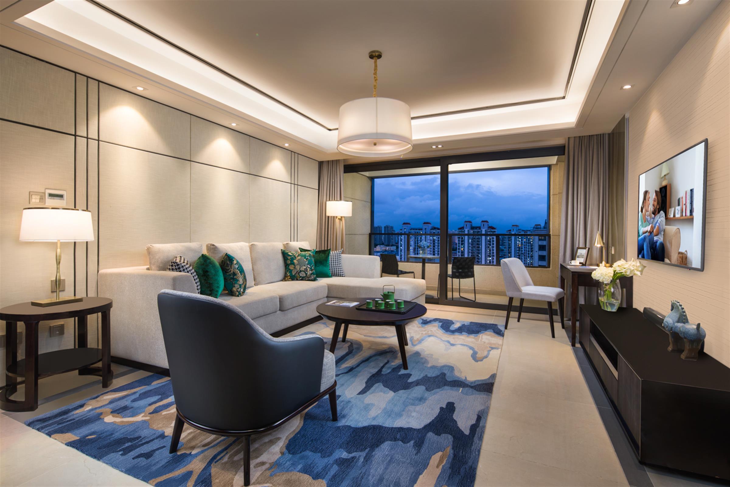 luxury living room Gorgeous Modern Spacious Gubei Service Apartments in Shanghai for Rent