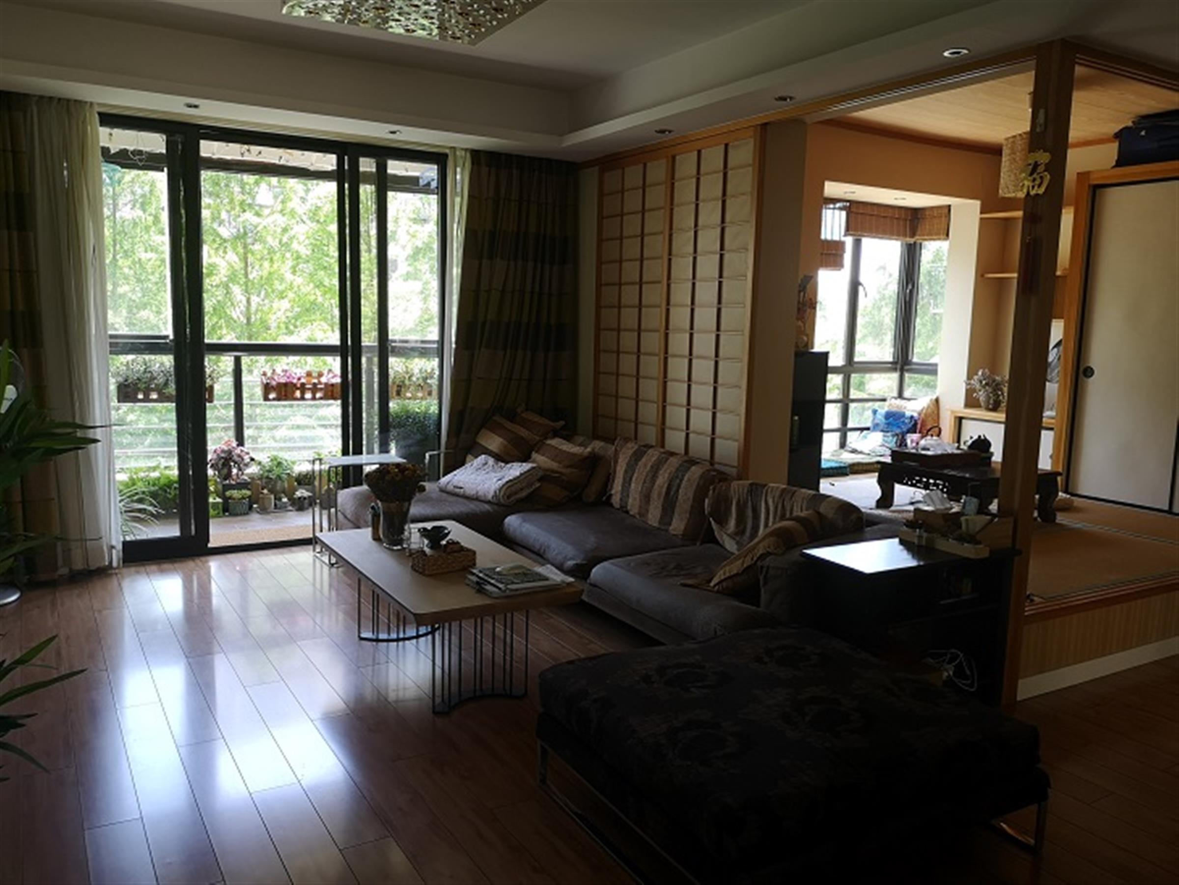 living room Quiet Fresh Air among Treetops nr Shanghai Zoo w Spacious Bright Apt for Rent