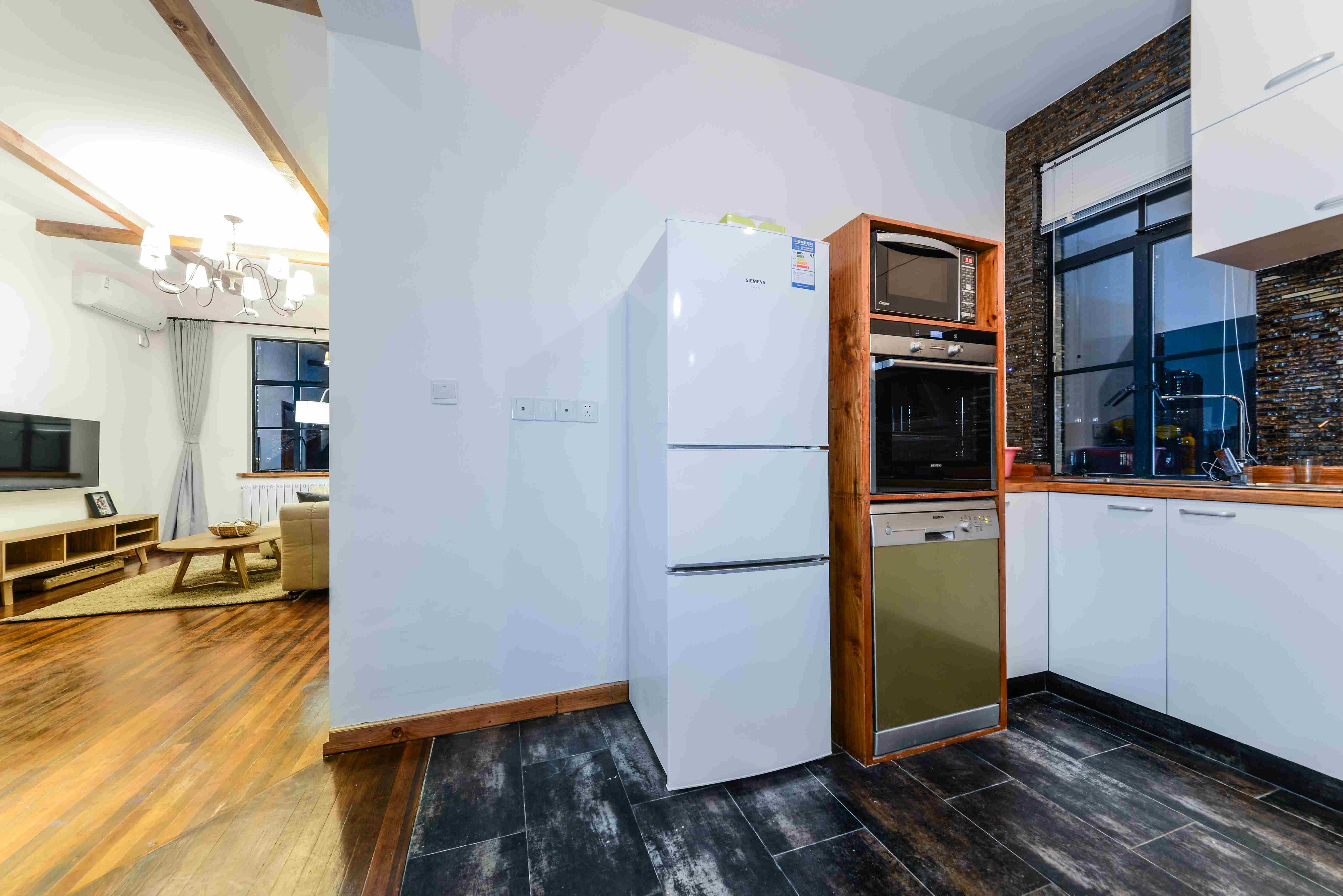 large open kitchen Pretty Bright Large Apartment for Rent in Jing’an Walk-up