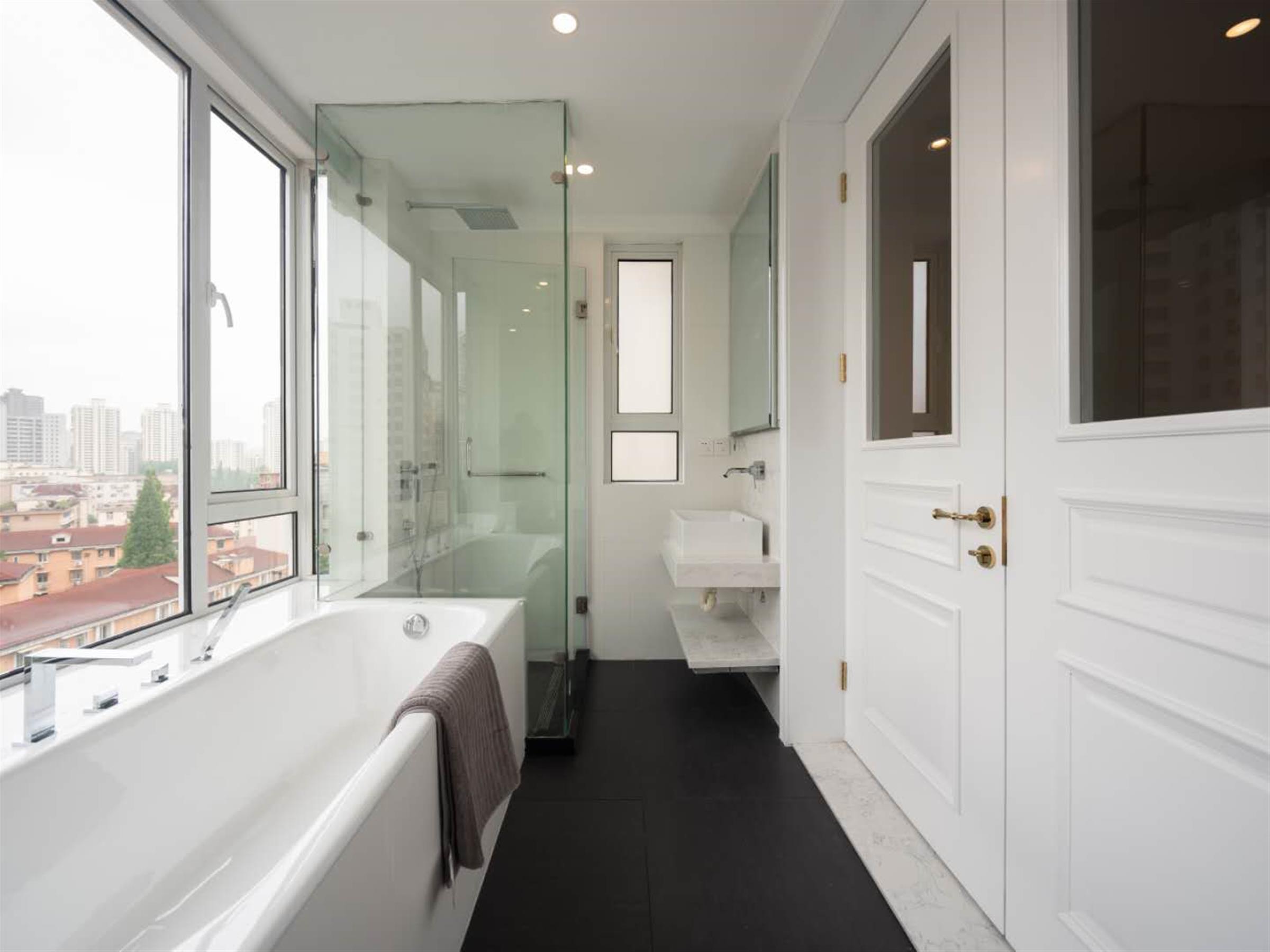 bathtub Sleek Open Design 4BR Apt for Rent in Shanghai nr Jiaotong Uni