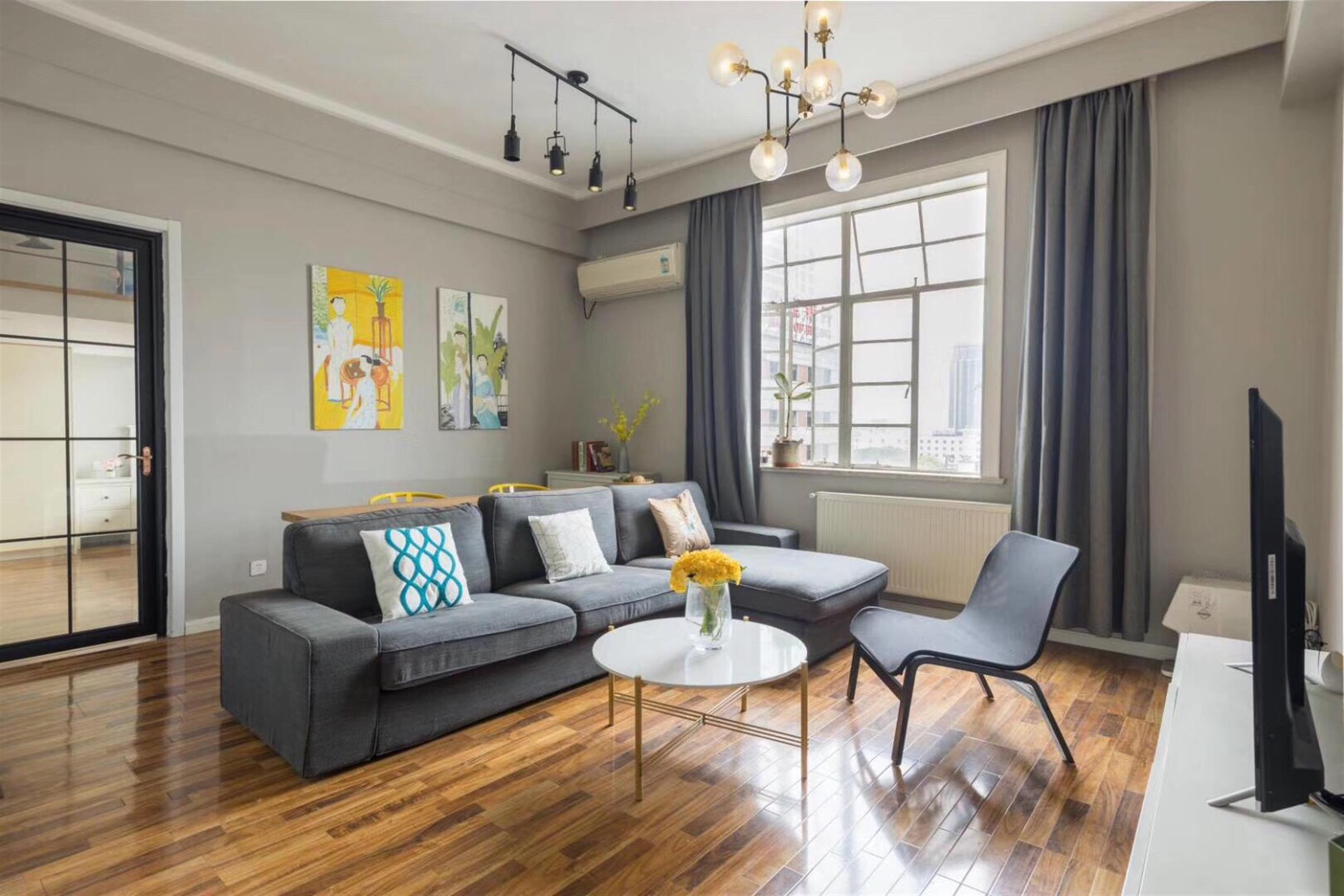 bright living room Bright Modern 1BR Bund Apartment w Loft for Rent in Shanghai