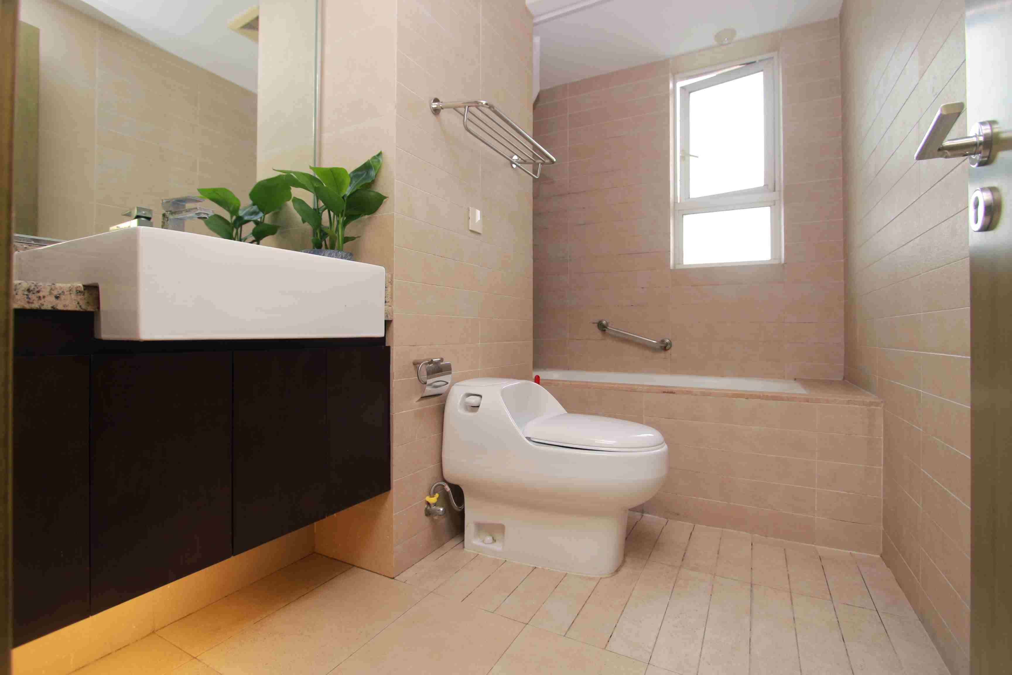 bathtub Large Sleek Modern 1BR Apartment for Rent in North Jing’an Shanghai