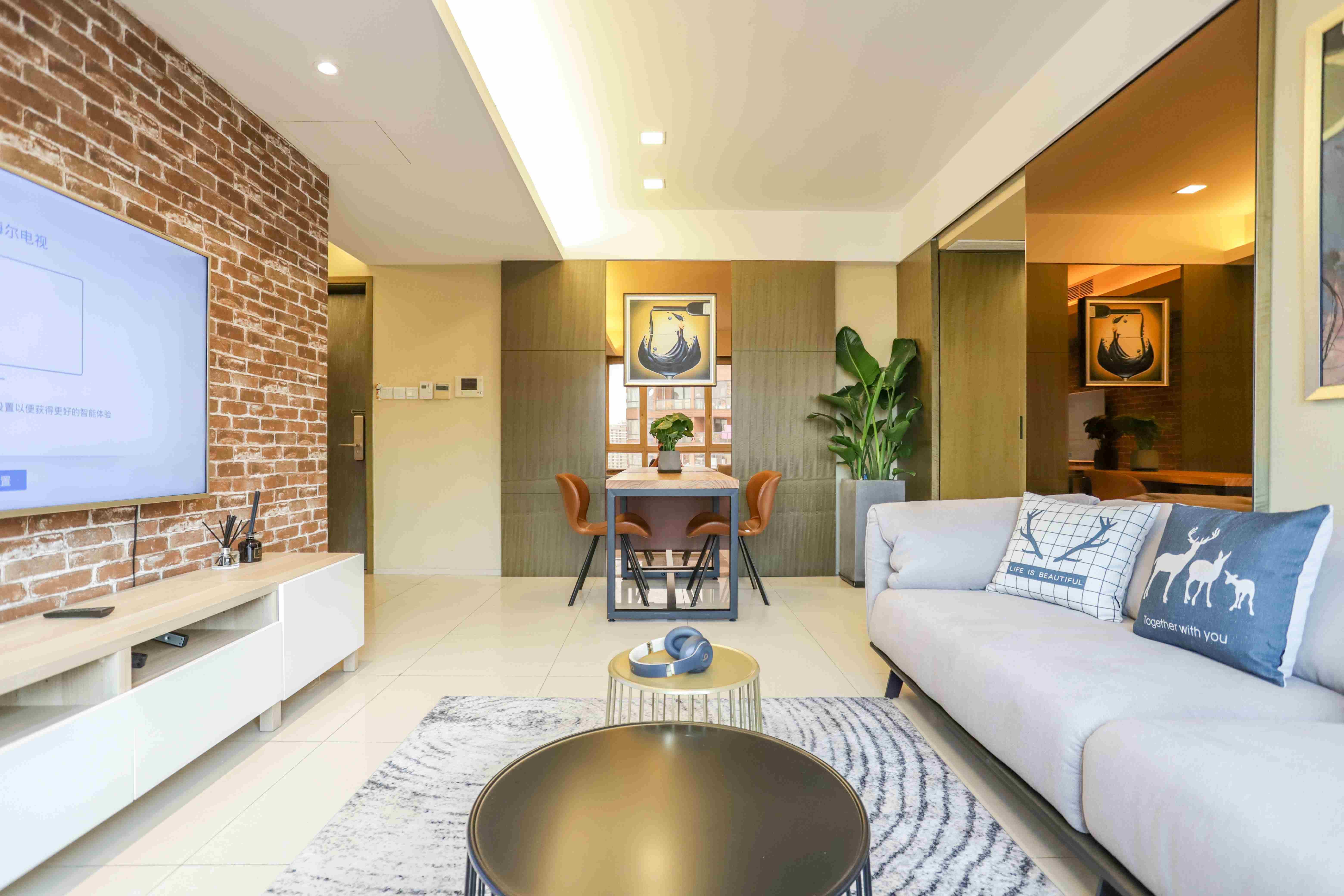 Comfy Living Room Large Sleek Modern 1BR Apartment for Rent in North Jing’an Shanghai