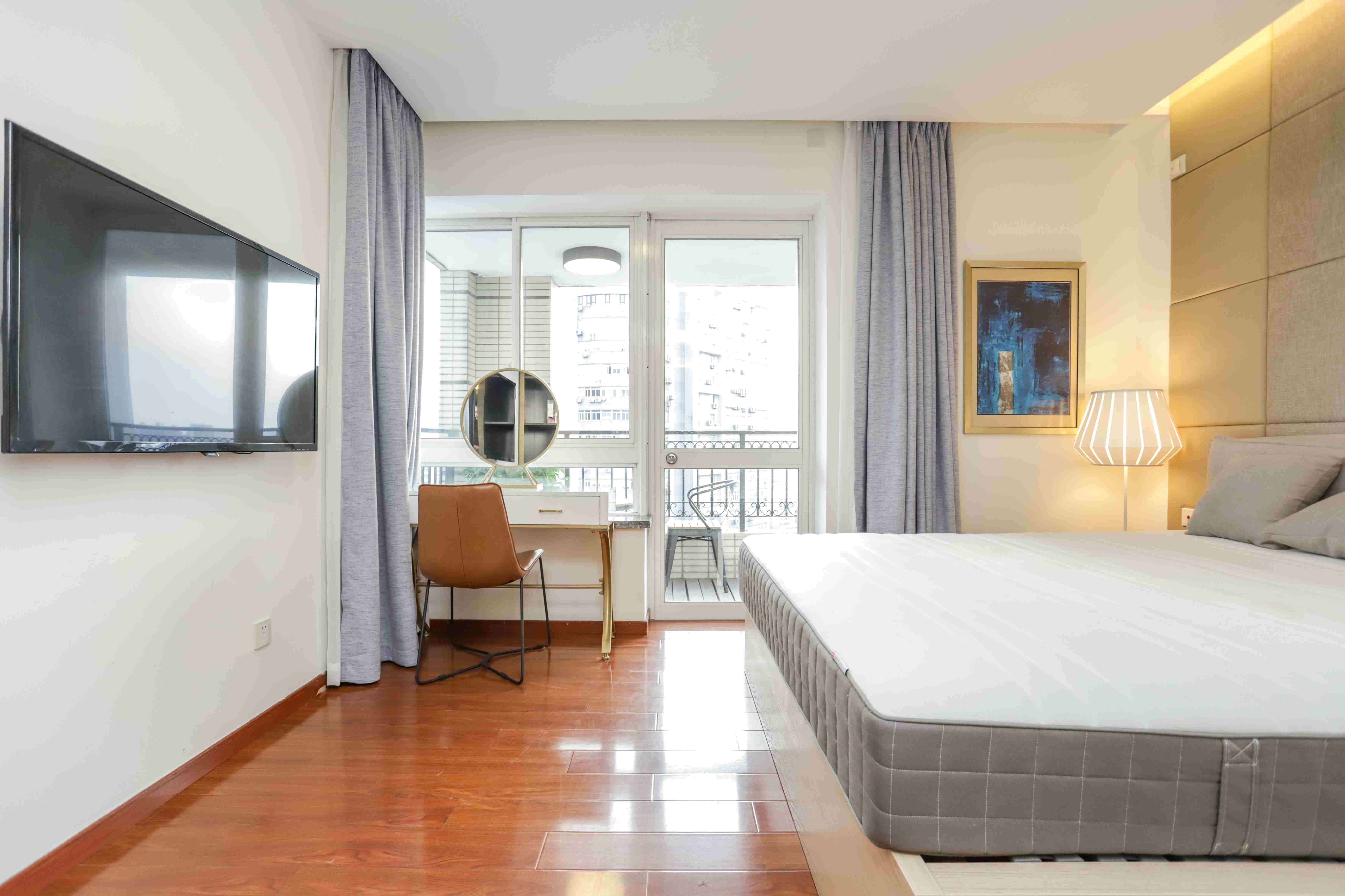 nice hardwood floors Large Sleek Modern 1BR Apartment for Rent in North Jing’an Shanghai