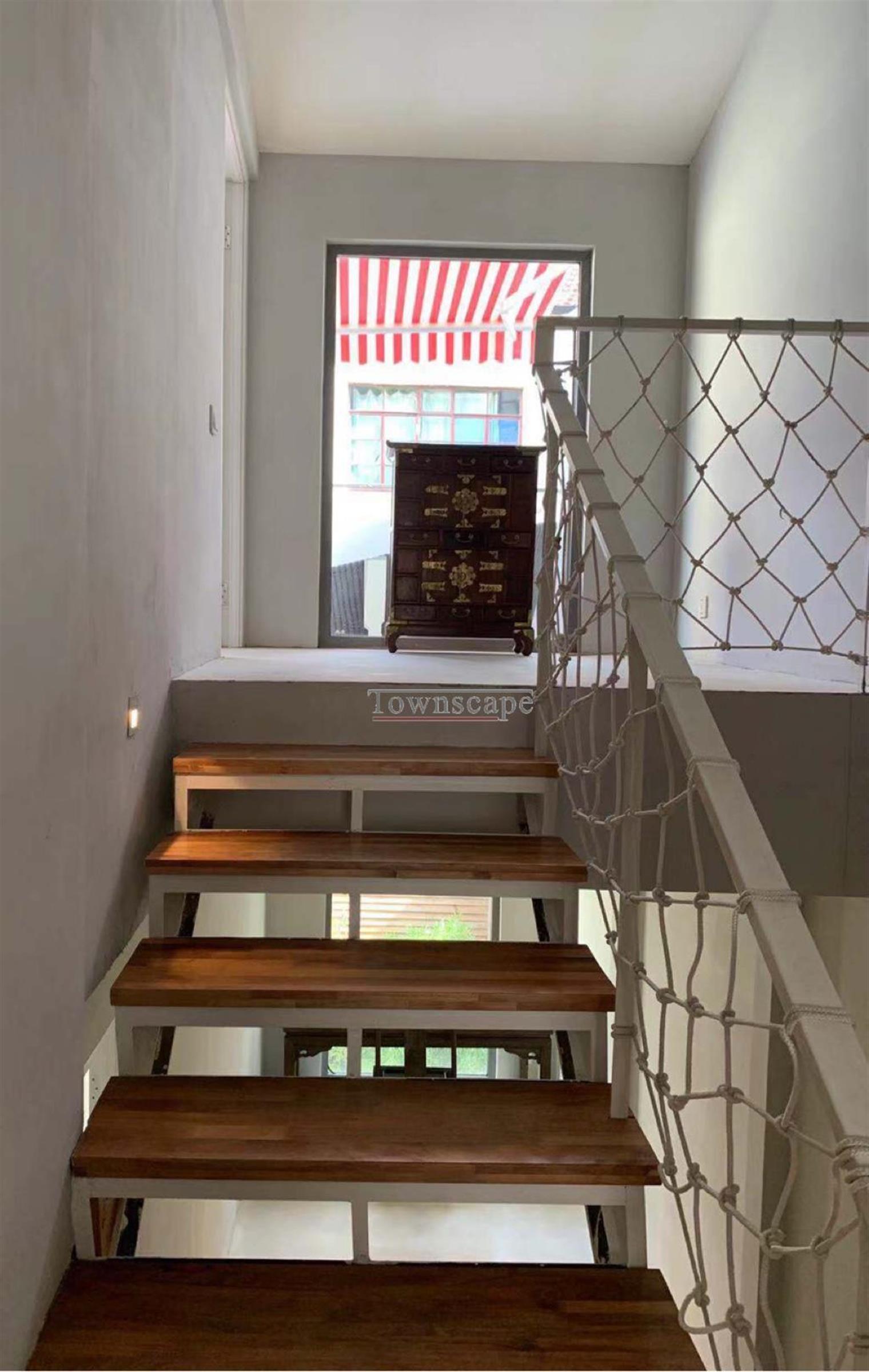 wooden stairs Large 3F FFC Lane House for Rent in Shanghai