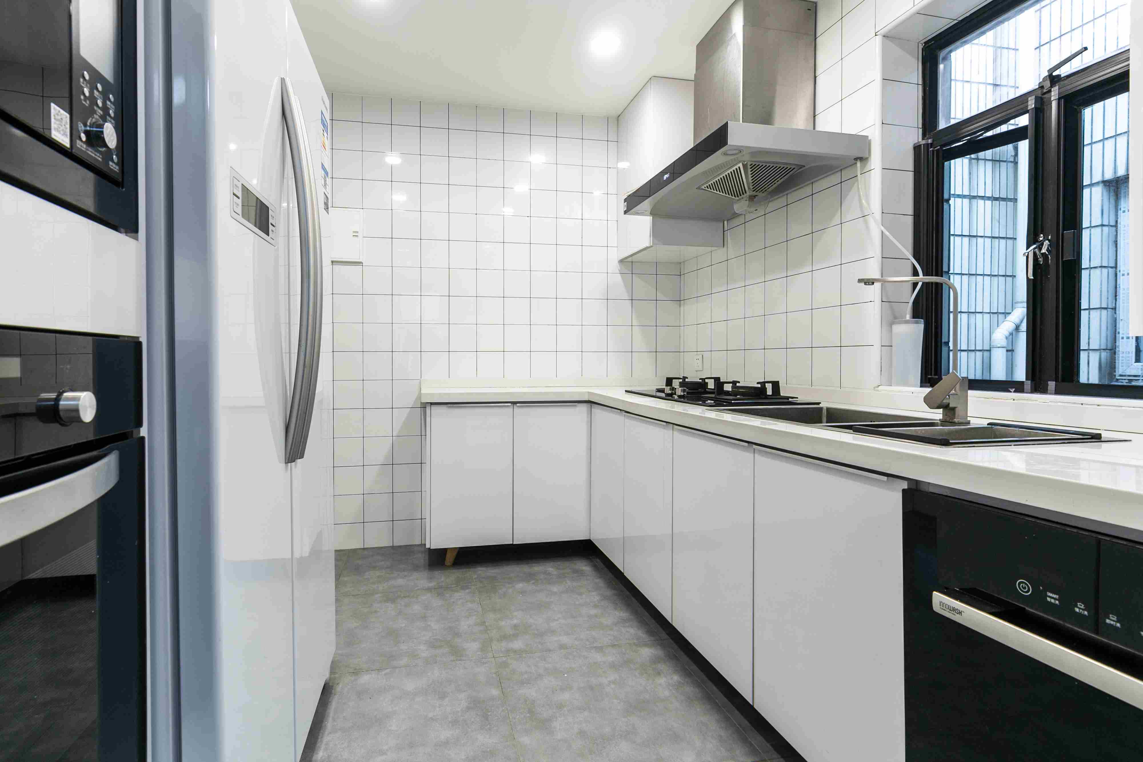 equipped kitchen Spacious Penthouse with Rooftop Terrace at W Nanjing Rd for Rent in Shanghai