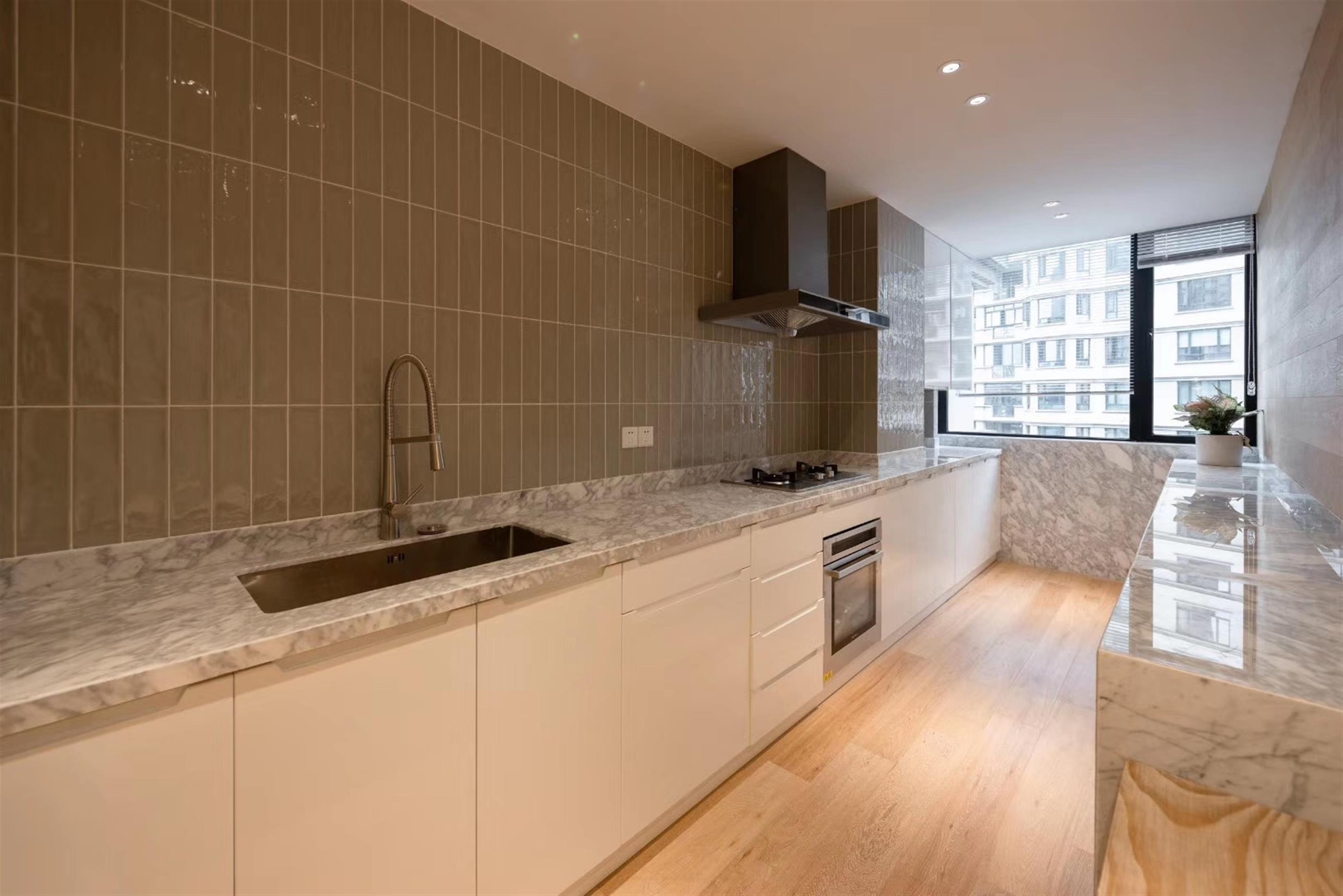 Large Kitchen Newly Renovated Chic Modern 170sqm 3BR Apartment for Rent nr Suzhou Creek in Shanghai