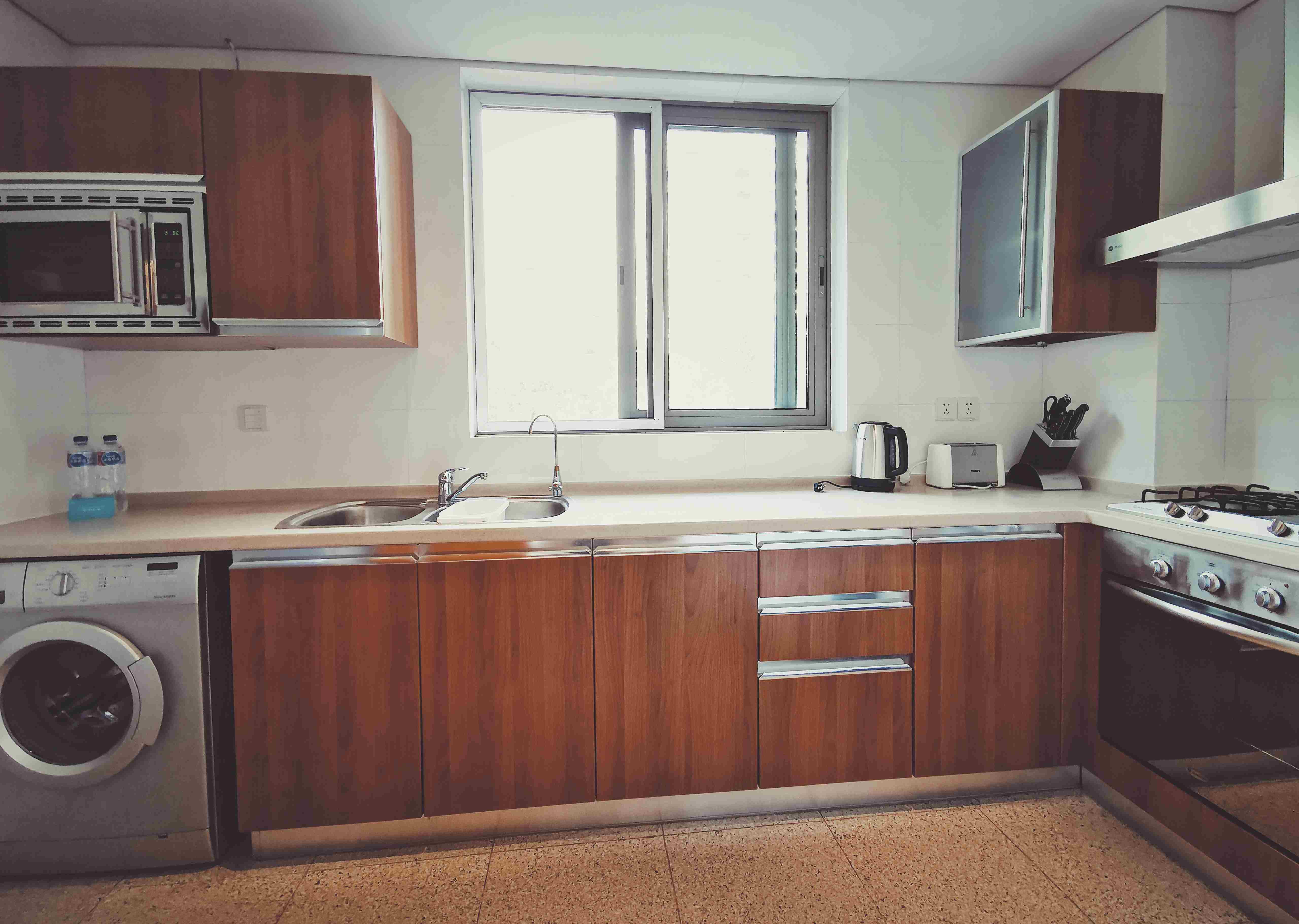 Large Kitchen Bright Spacious 2BR Gubei Apt for Rent in Shanghai