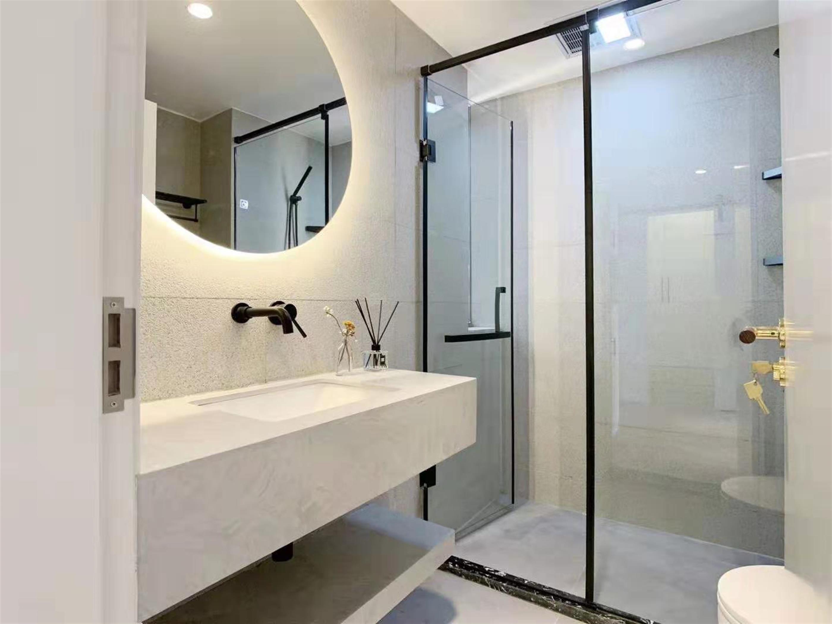 clean bathroom Modern Bright Spacious Suzhou Creek Apartment for Rent in Jing