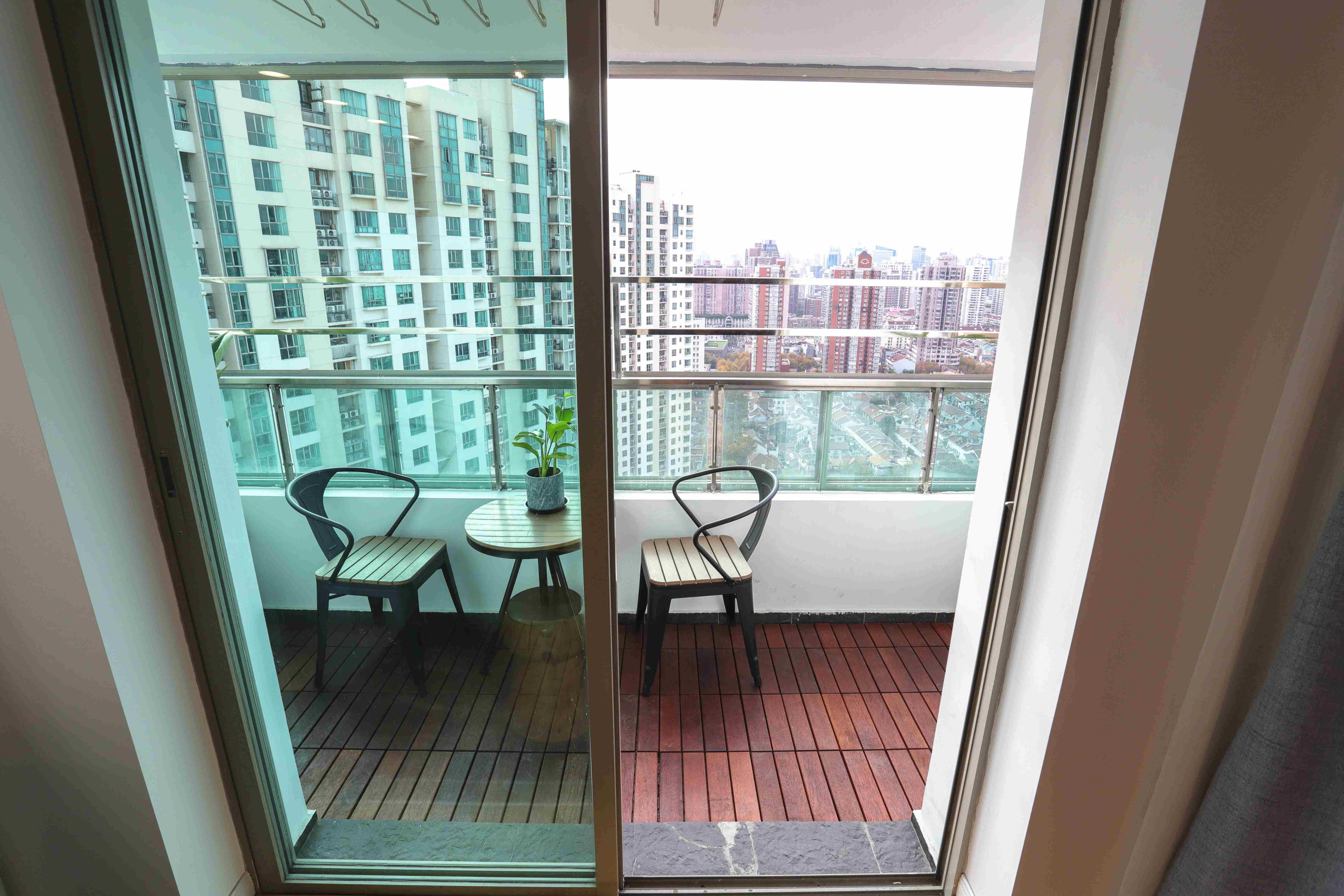 big balcony New Modern Bright Spacious 2BR One Park Ave Apt for Rent in Shanghai Jing’an Near LN 2/7