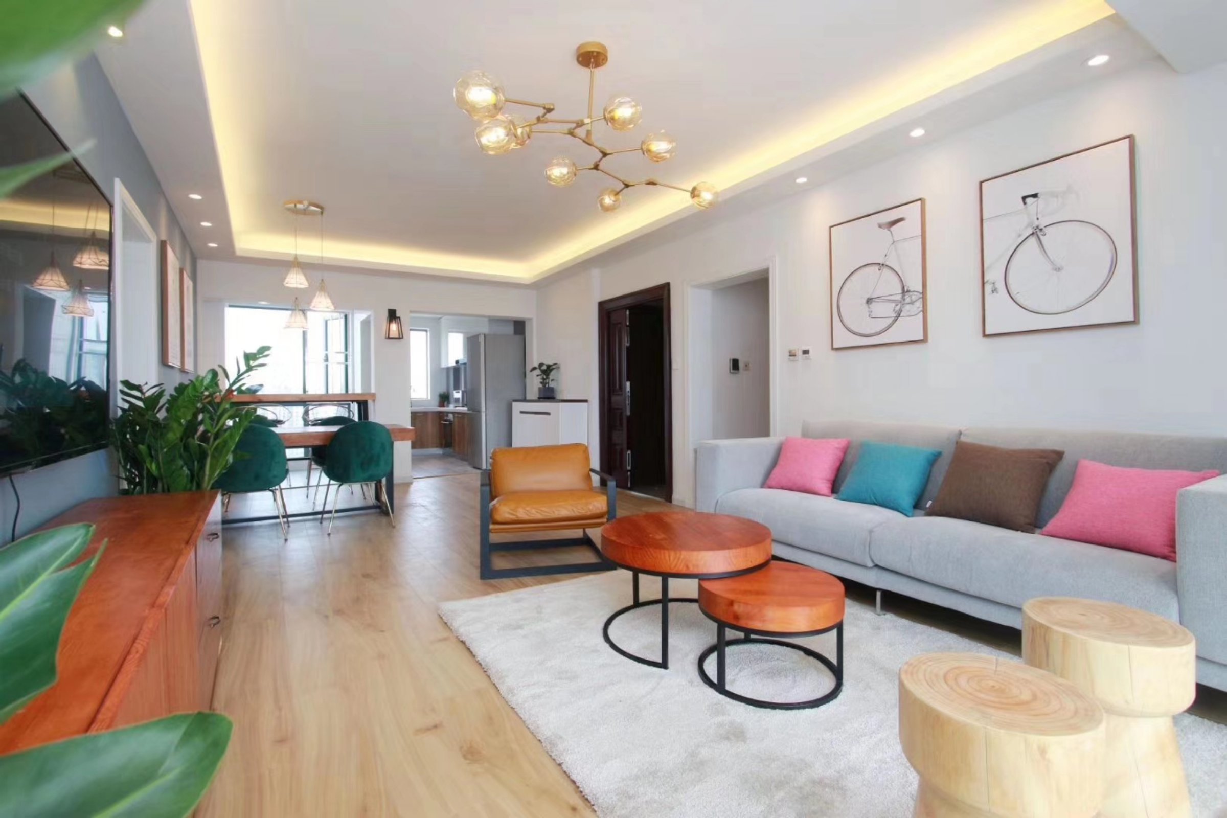 open living room Modern Apt nr LN 7/13 w Great Views in Shanghai’s Jing’an Area for Rent