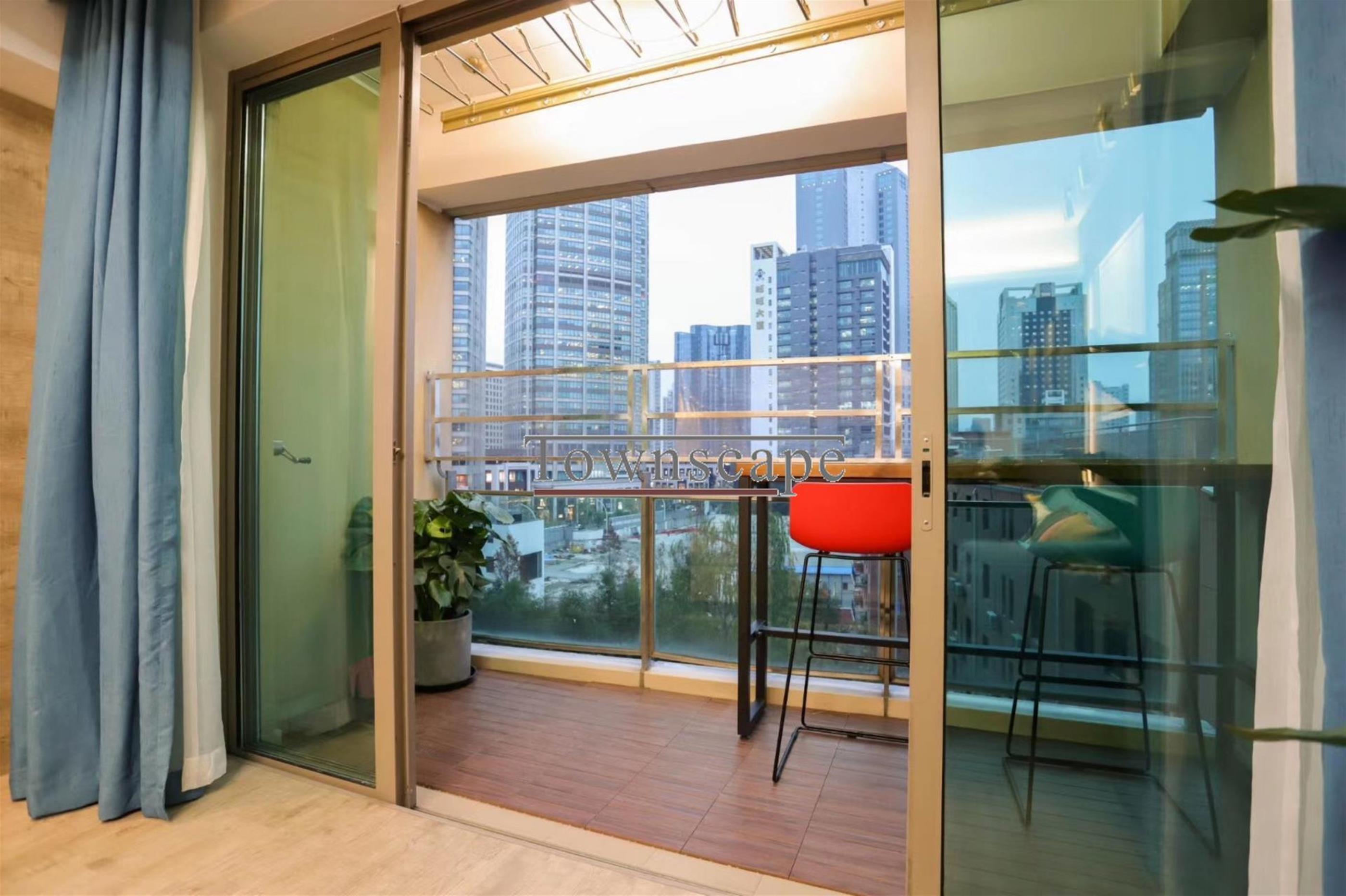 nice balcony Spacious Modern Apt nr LN 2/12/13 in Shanghai’s W Nanjing Rd Area for Rent