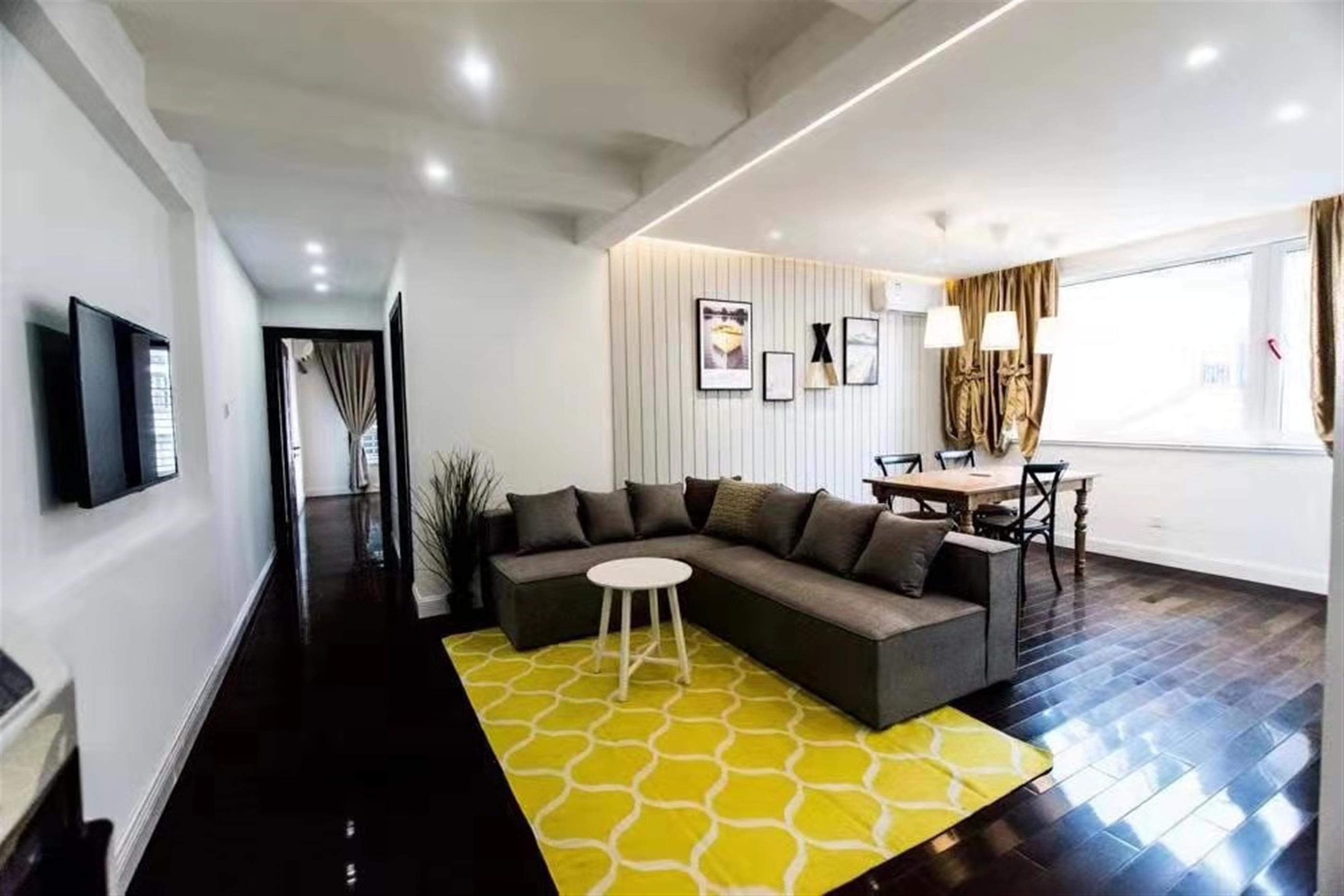 open living room Large 2BR Apartment nr LN 2/3/4 in Shanghai’s Xinhua Road Area for Rent