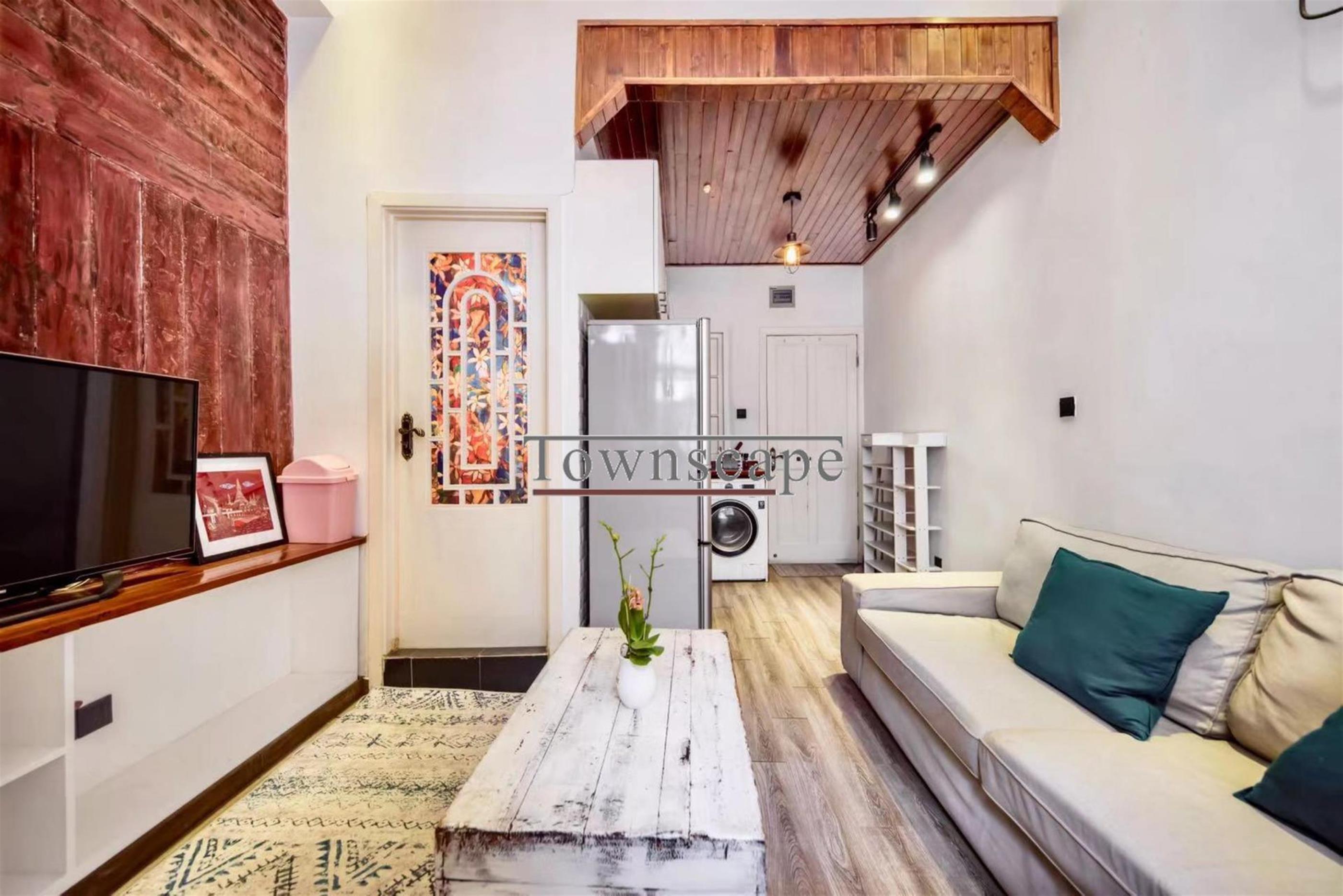 wood accents Bright Modern Cozy 1BR Lane House Apt nr LN 10/13 in Shanghai’s Xintiandi Area for Rent