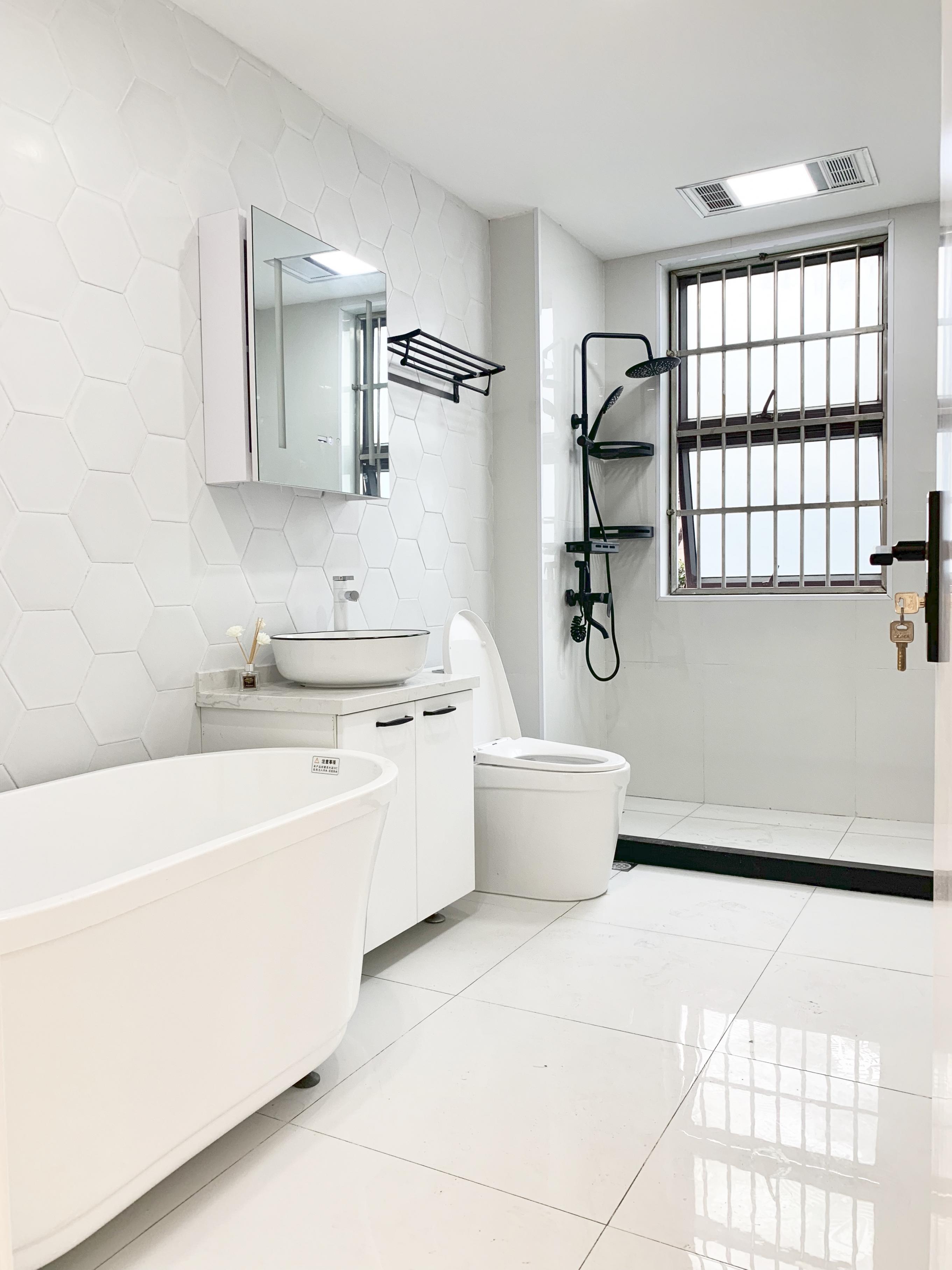 bathtub Bright New Modern Spacious 2BR 1F Apartment with Patio nr LN 13 for Rent in Shanghai