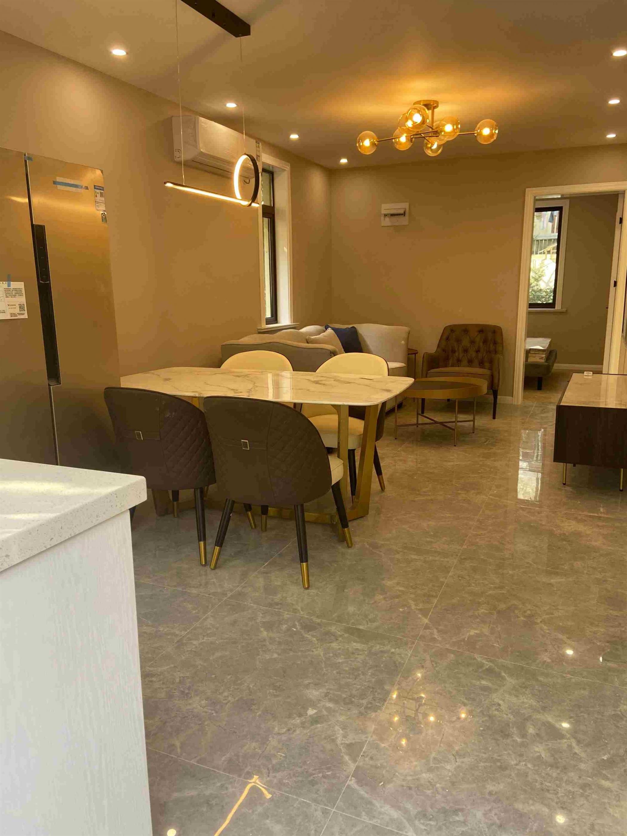 shiny marble tiled floor Convenient Jiashan Mkt 1F 1BR Apartment nr LN 1/9/10/12 for Rent in Shanghai’s FFC