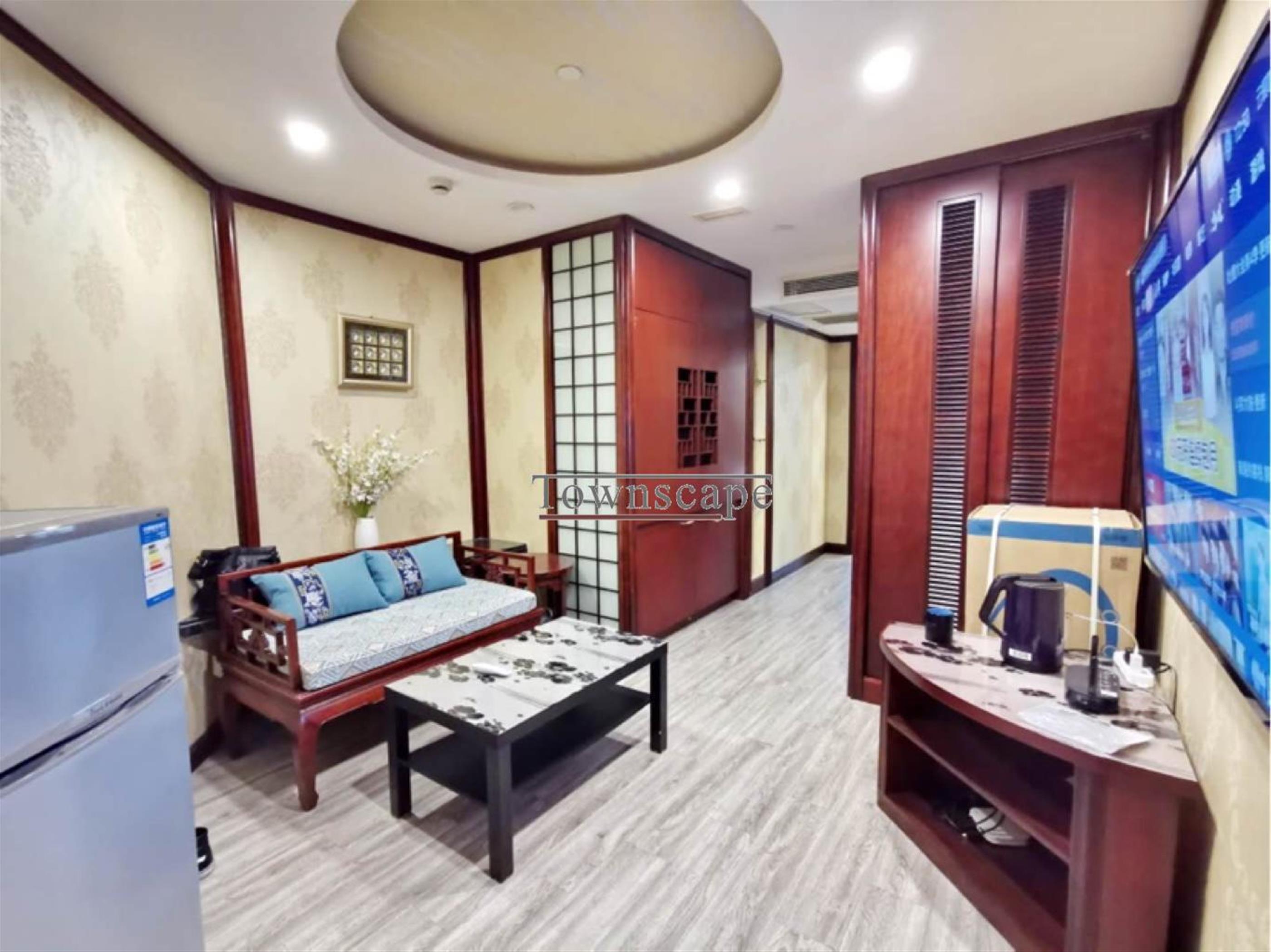 open living room Comfortable Cozy West Nanjing Road 1BR Apartment nr LN 2/12/13 for Rent in Shanghai