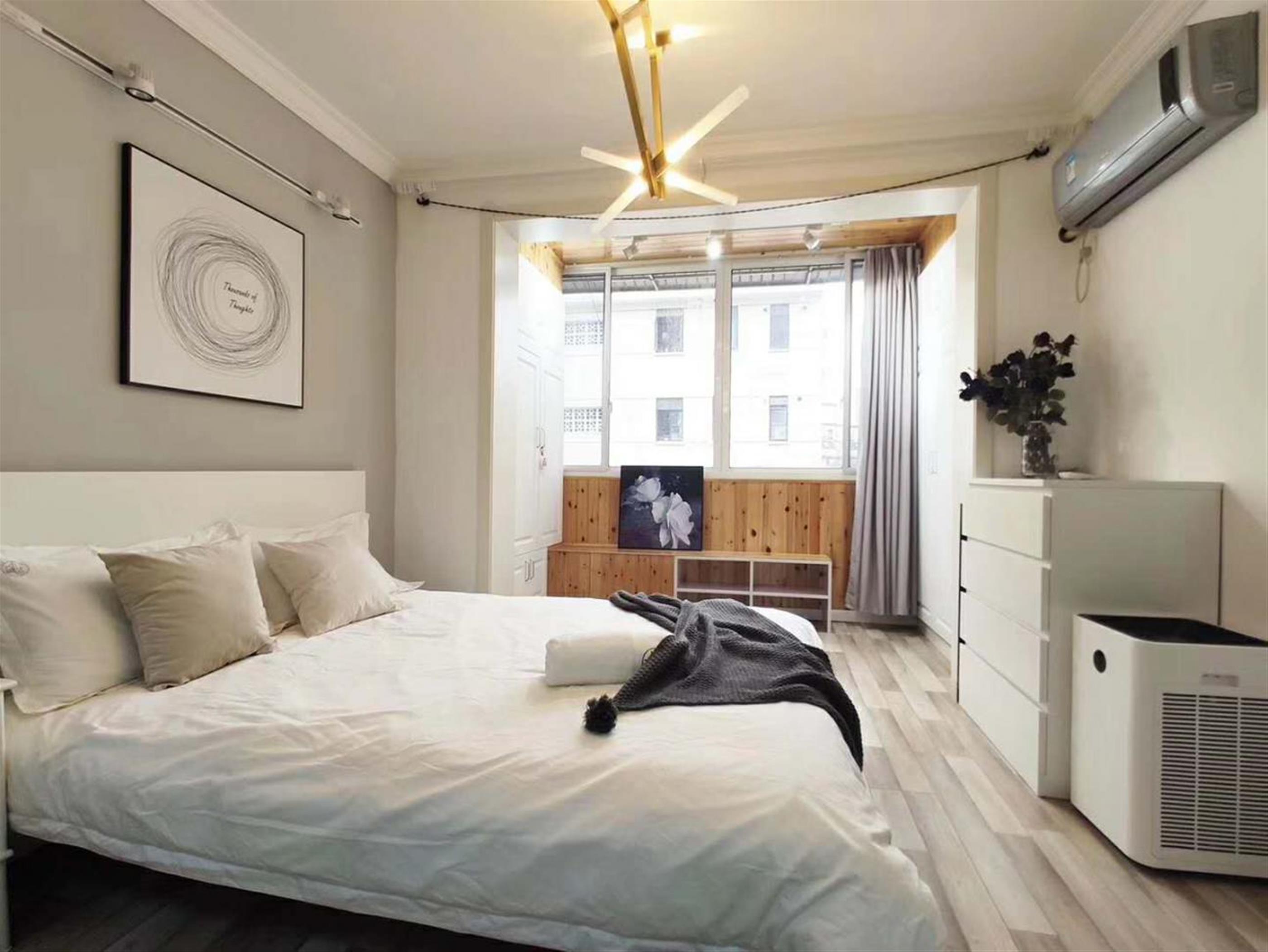 sunny bedroom Renovated Affordable Cozy 50sqm Xinhua Road Apt nr LN 3/4/10 for Rent in Shanghai