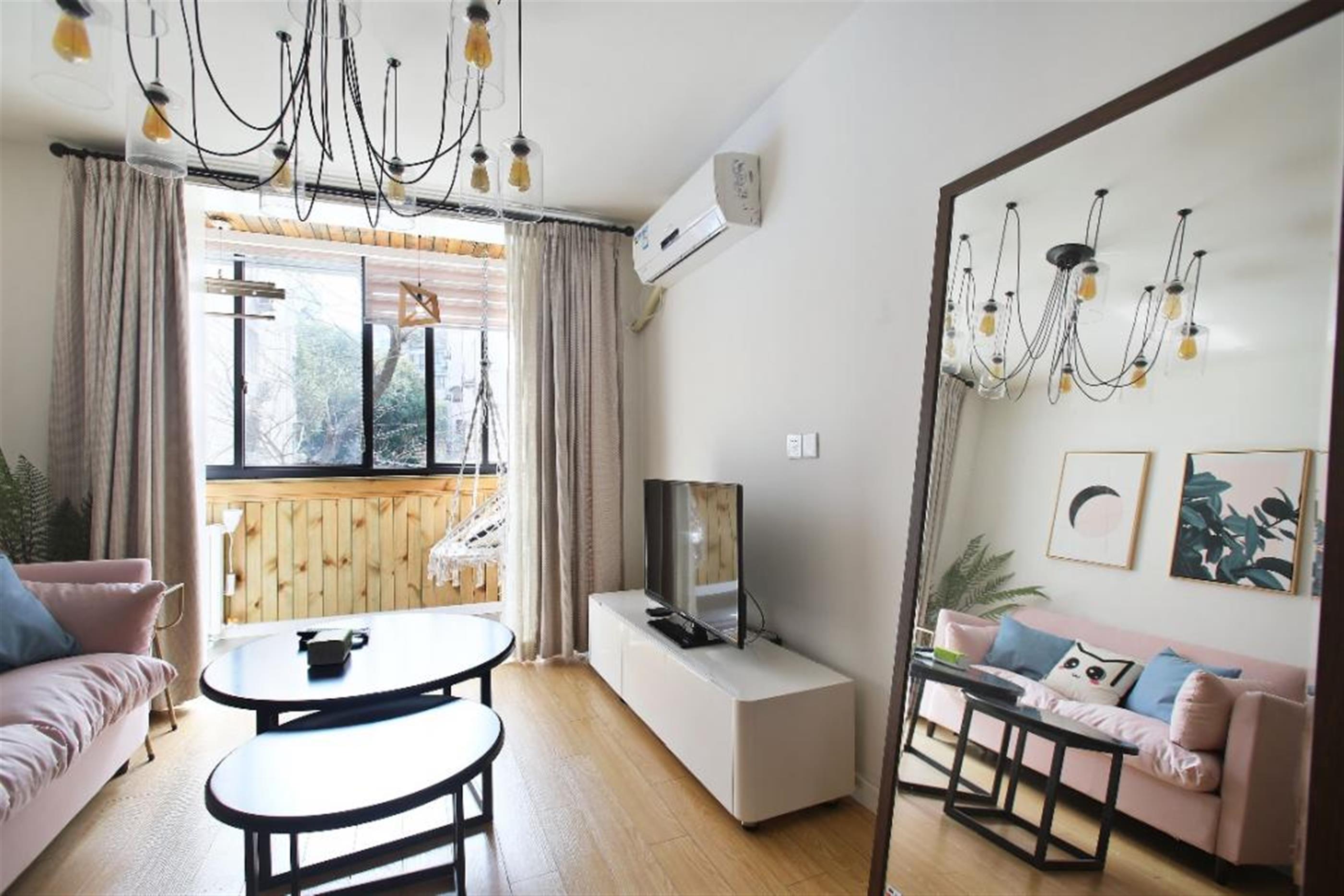 Large Living Room Renovated Bright Modern 1BR FFC 2F Walk-up Apt nr LN1/7/9 for Rent in Shanghai