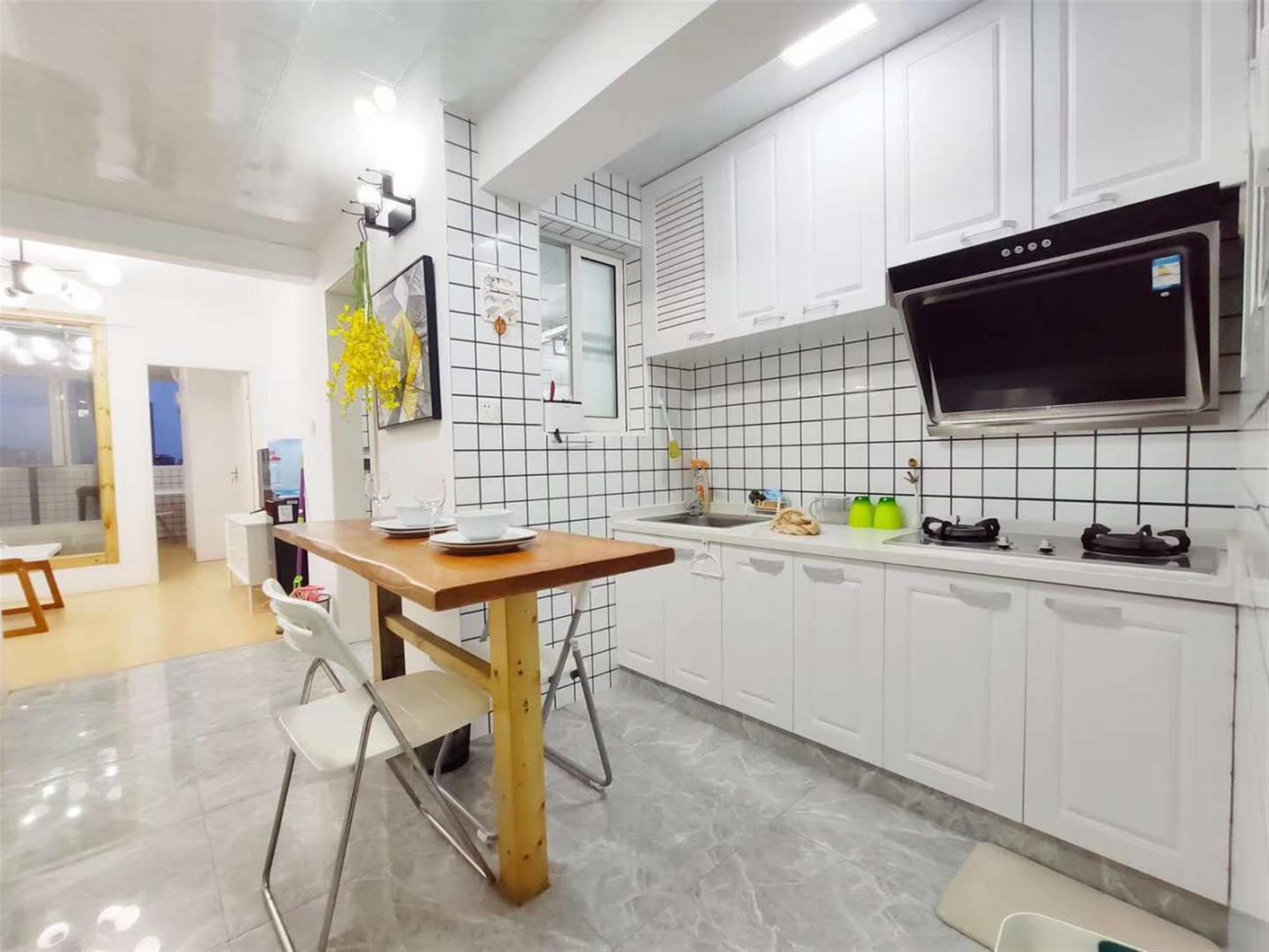 open kitchen Bright Clean Affordable Huaihai Road 2BR Apt Nr LN 1/10/12/13 for Rent in Shanghai