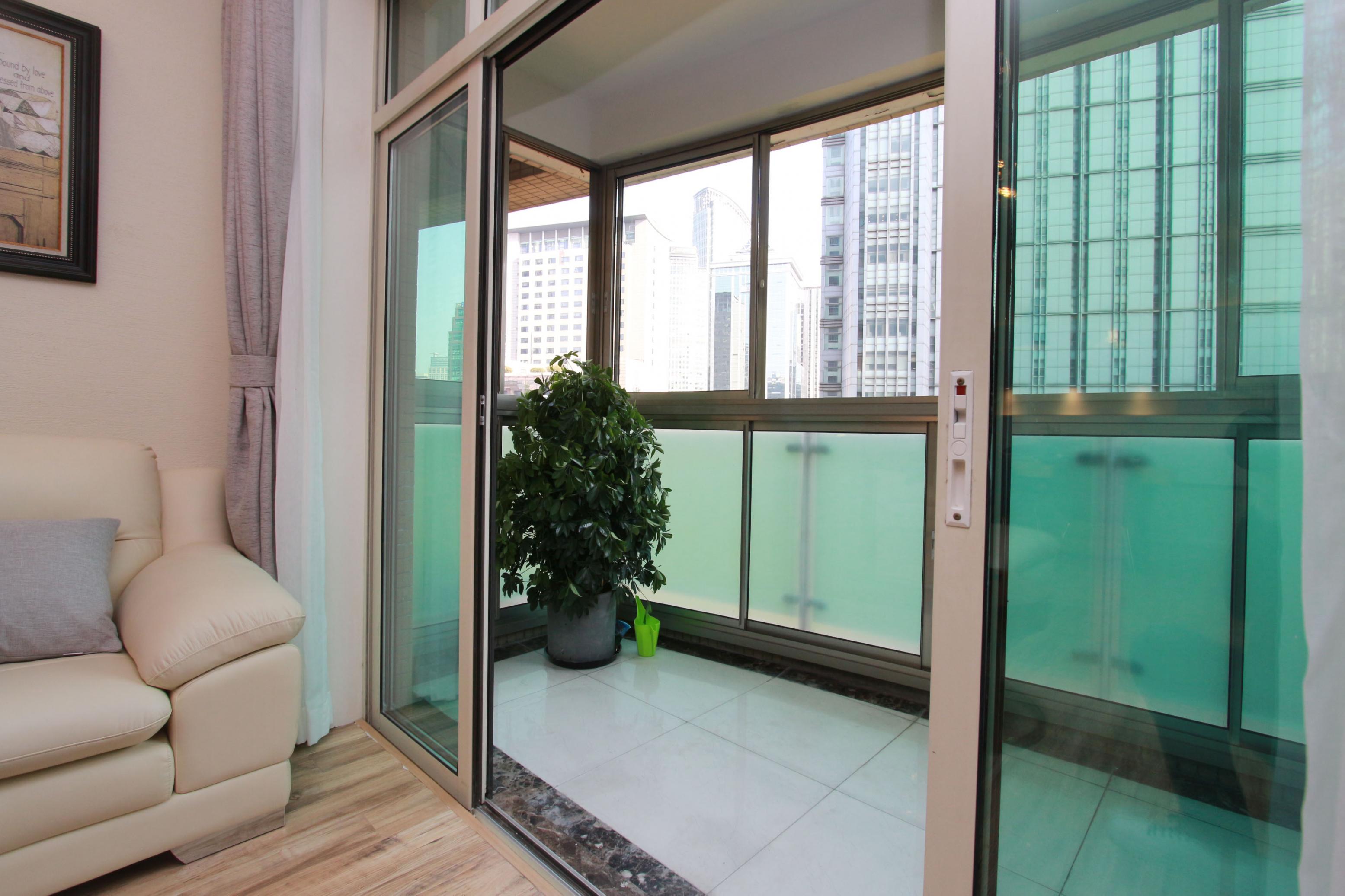 large balcony Renovated Modern High-end Ladoll 1BR Apt LN 2/12/13 for Rent in Shanghai