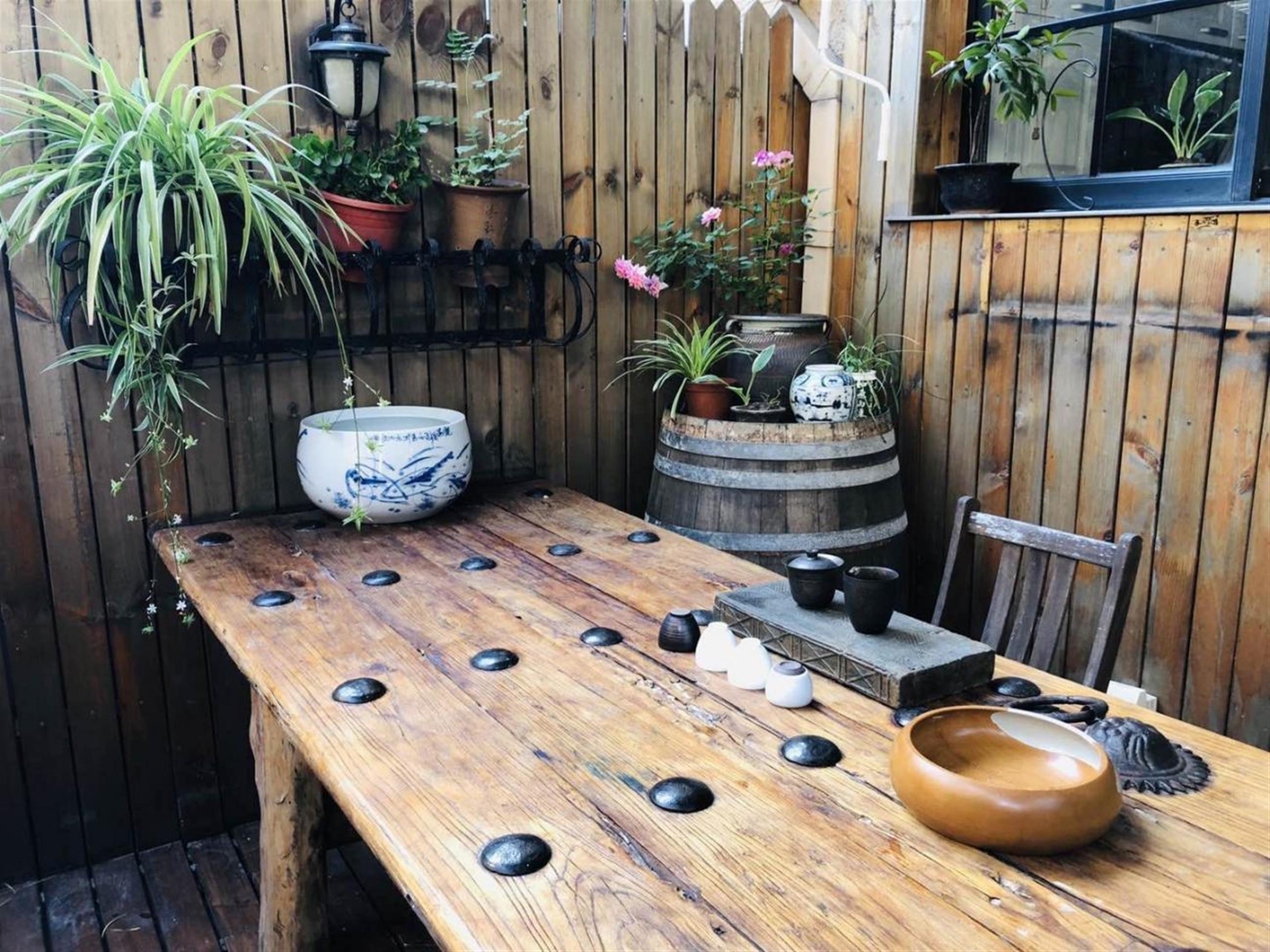 Courtyard Table Bright Cozy 1BR 1F FFC Lane House Apartment w Yard for Rent in Shanghai