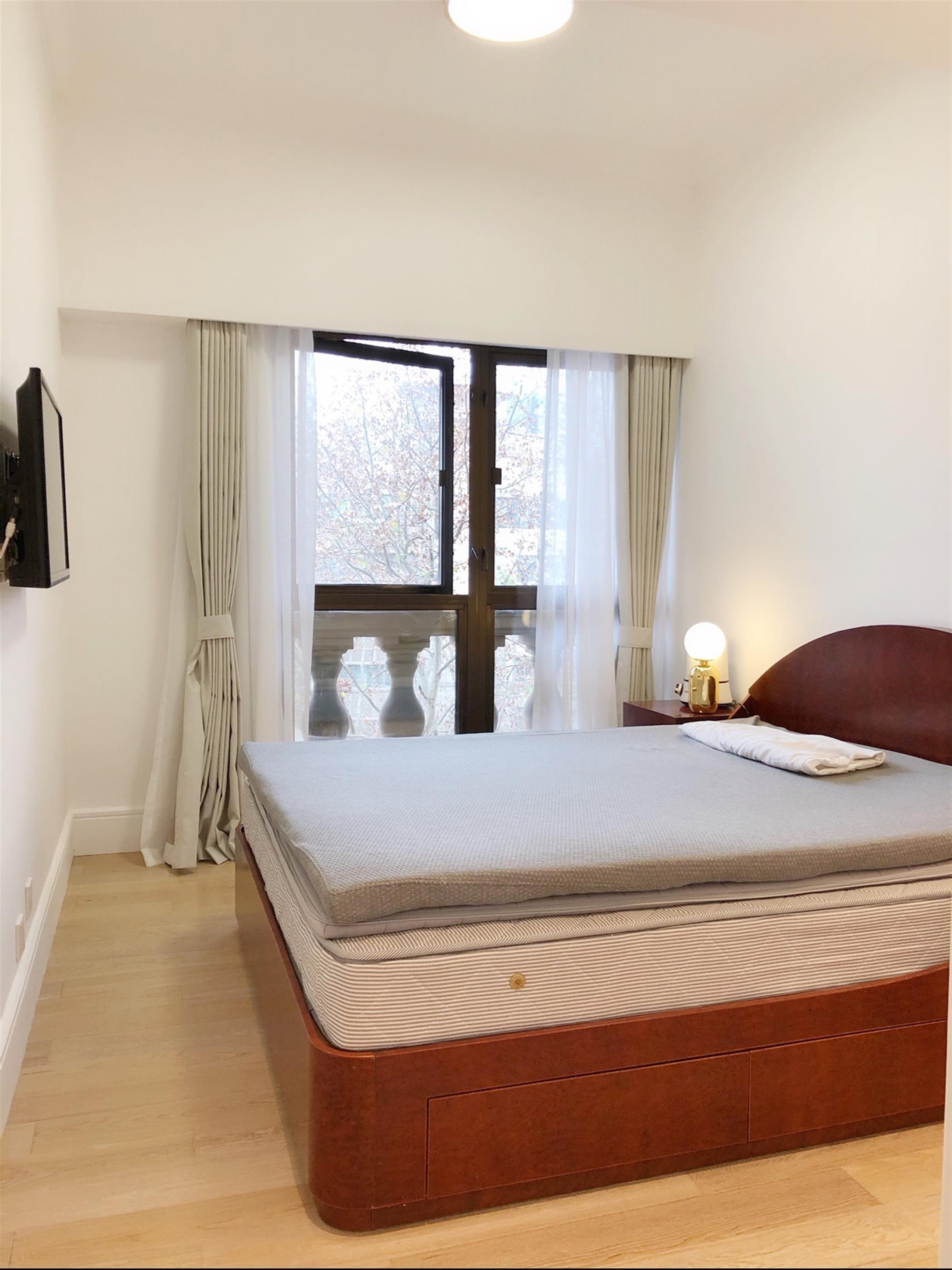 large bedroom Newly-Renovated Prestigious FFC 1BR Apartment Nr LN 1 Hengshan Rd for Rent in Shanghai