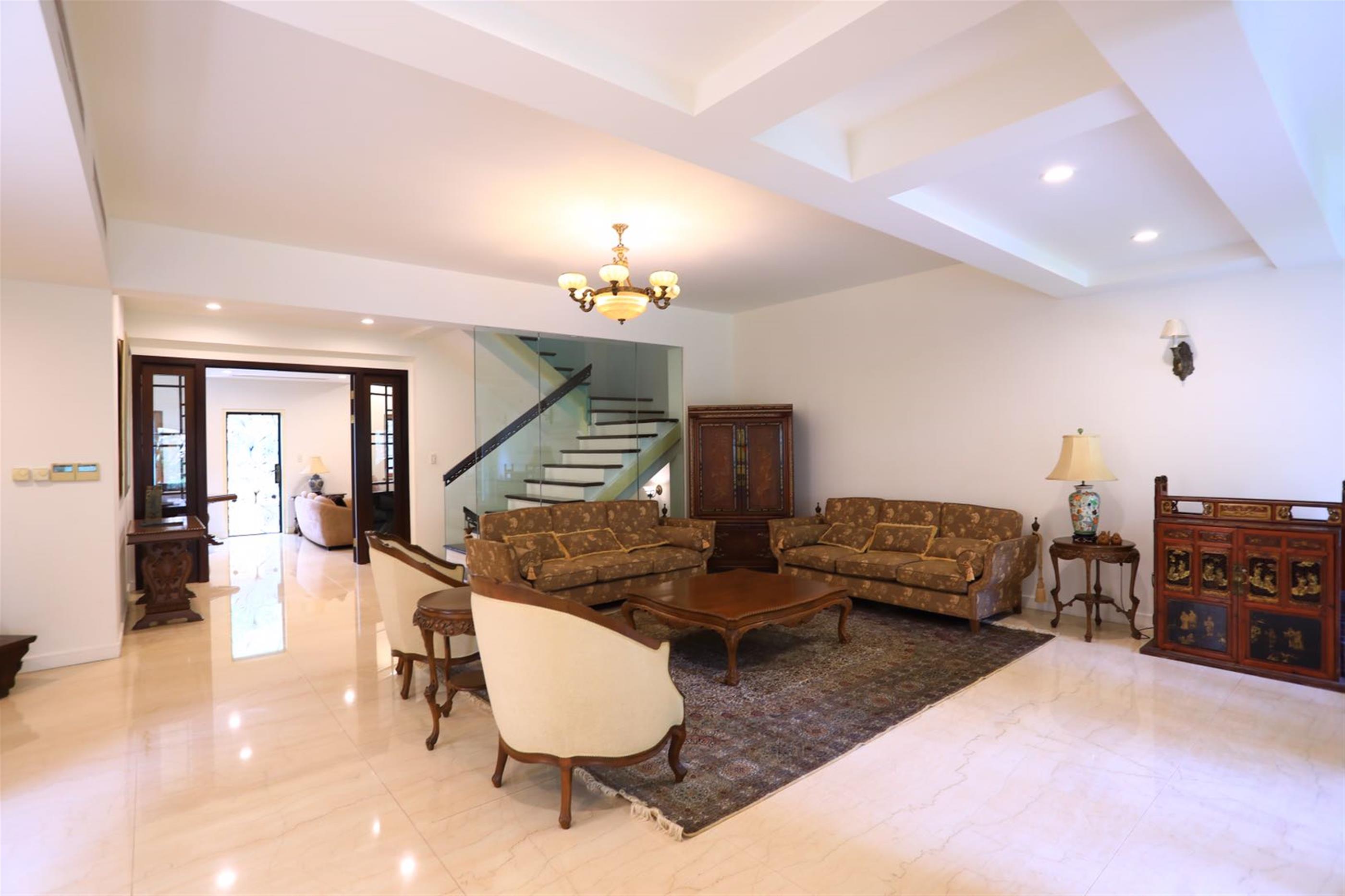 shiny floors Ultra-lux 3.5F, 3BR, 370sqm FFC Villa w Big Garden nr LN 1/10 for Rent in Shanghai