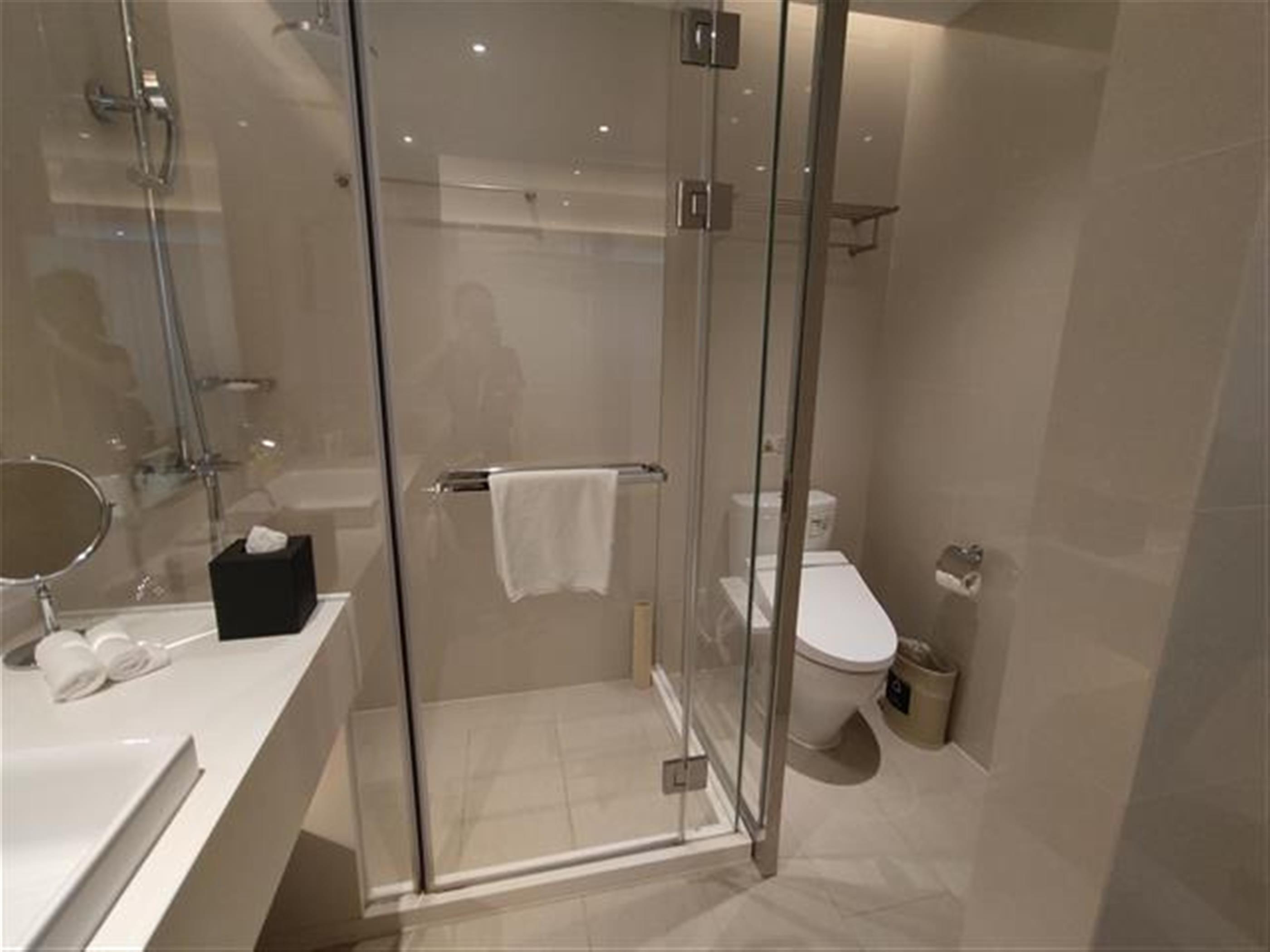 Shower Area Convenient Newly-Renovated 1BR Deluxe Suite Service Apts Nr LN 2 for Rent in Shanghai