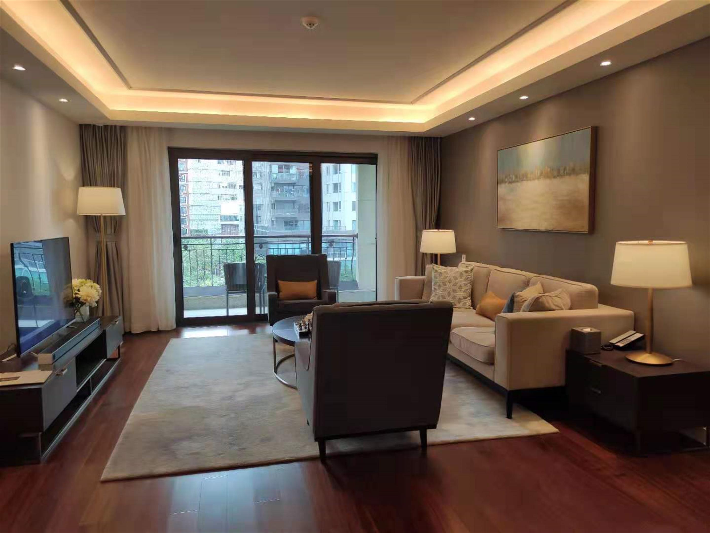 living area Luxurious FFC 3BR+Office Service Apartment nr LN 1/9/10/12 for Rent in Shanghai